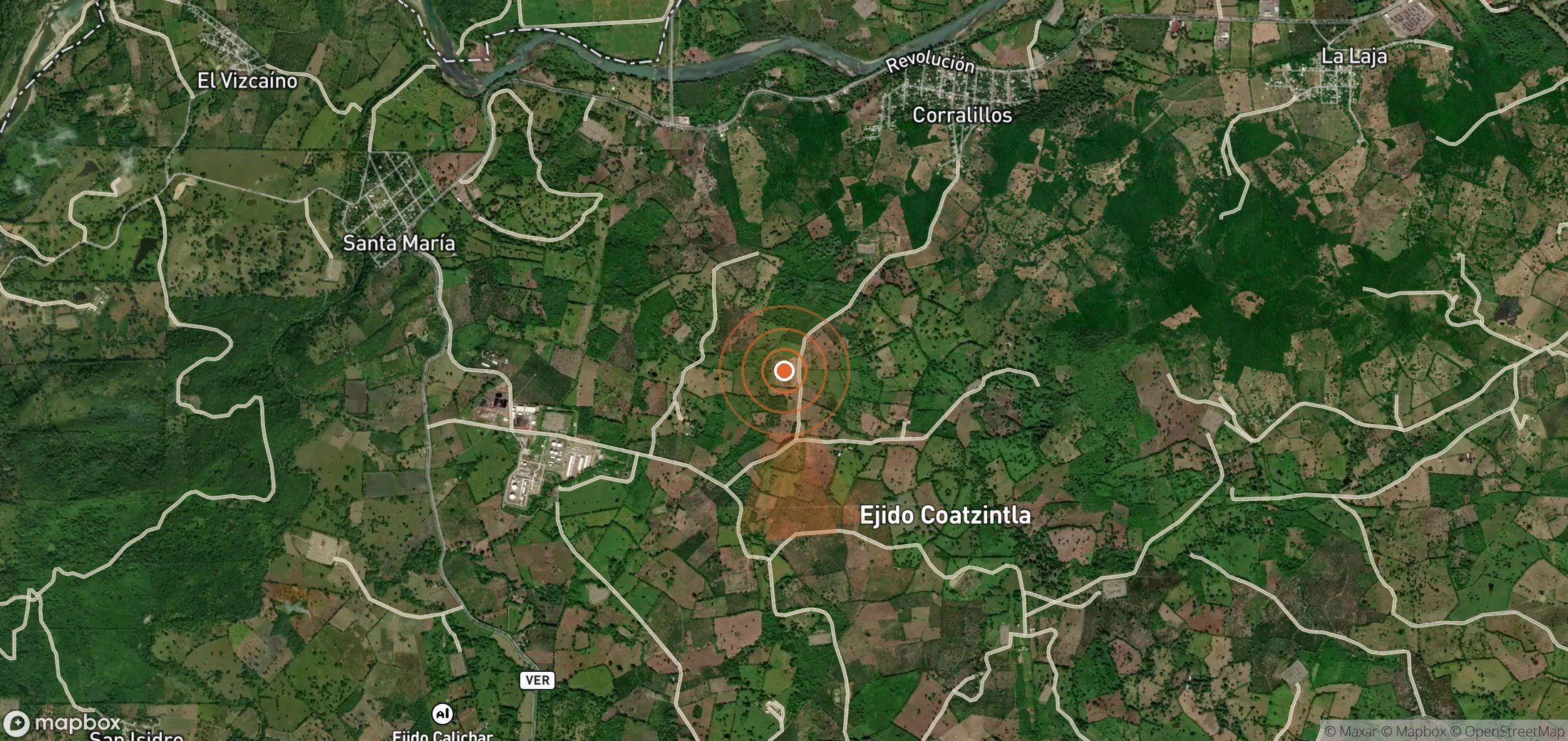 Satellite map of methane plume locations in Mexico