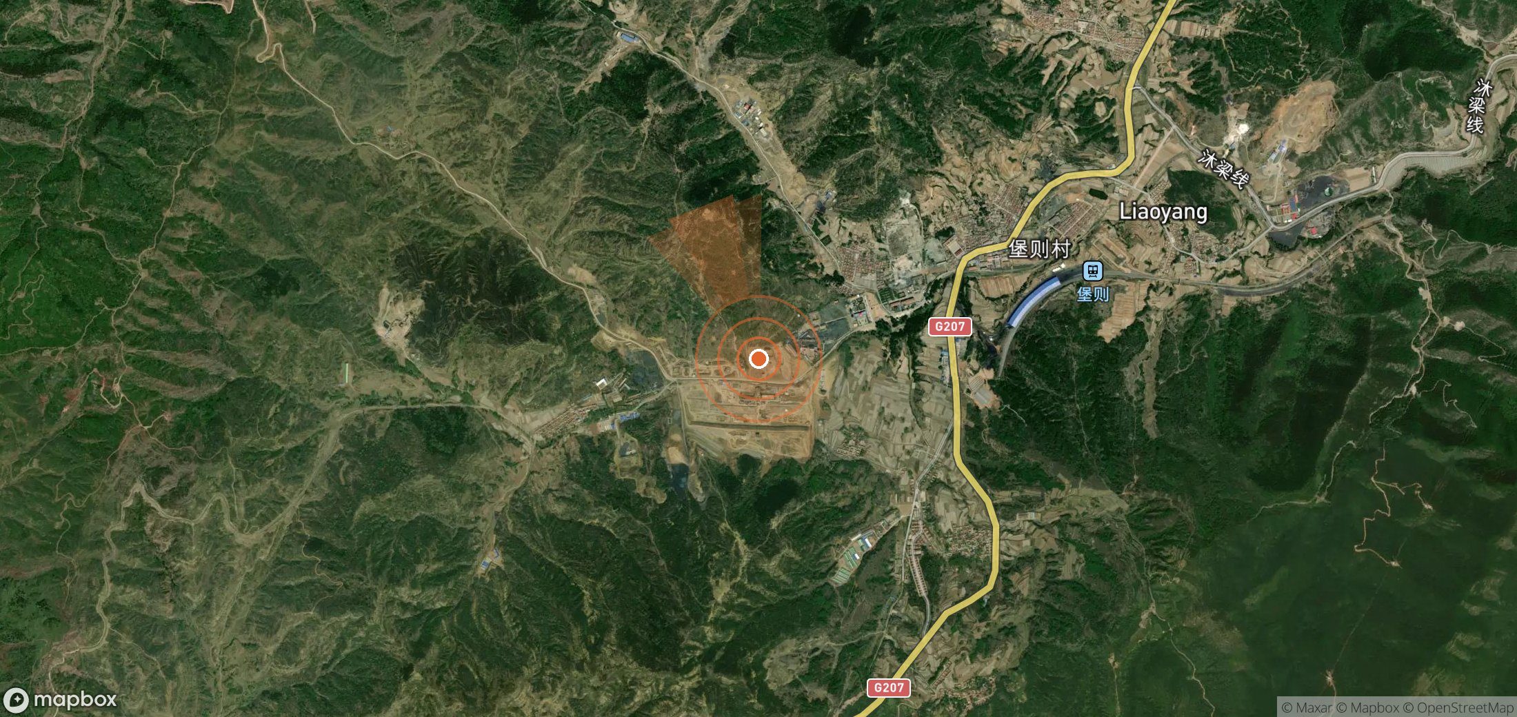 Satellite map of methane plume locations in China