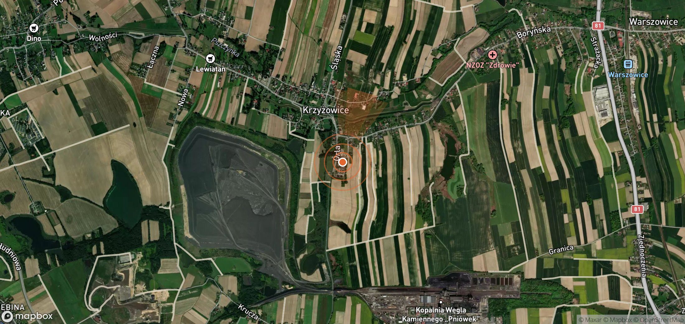 Satellite map of methane plume locations in Poland