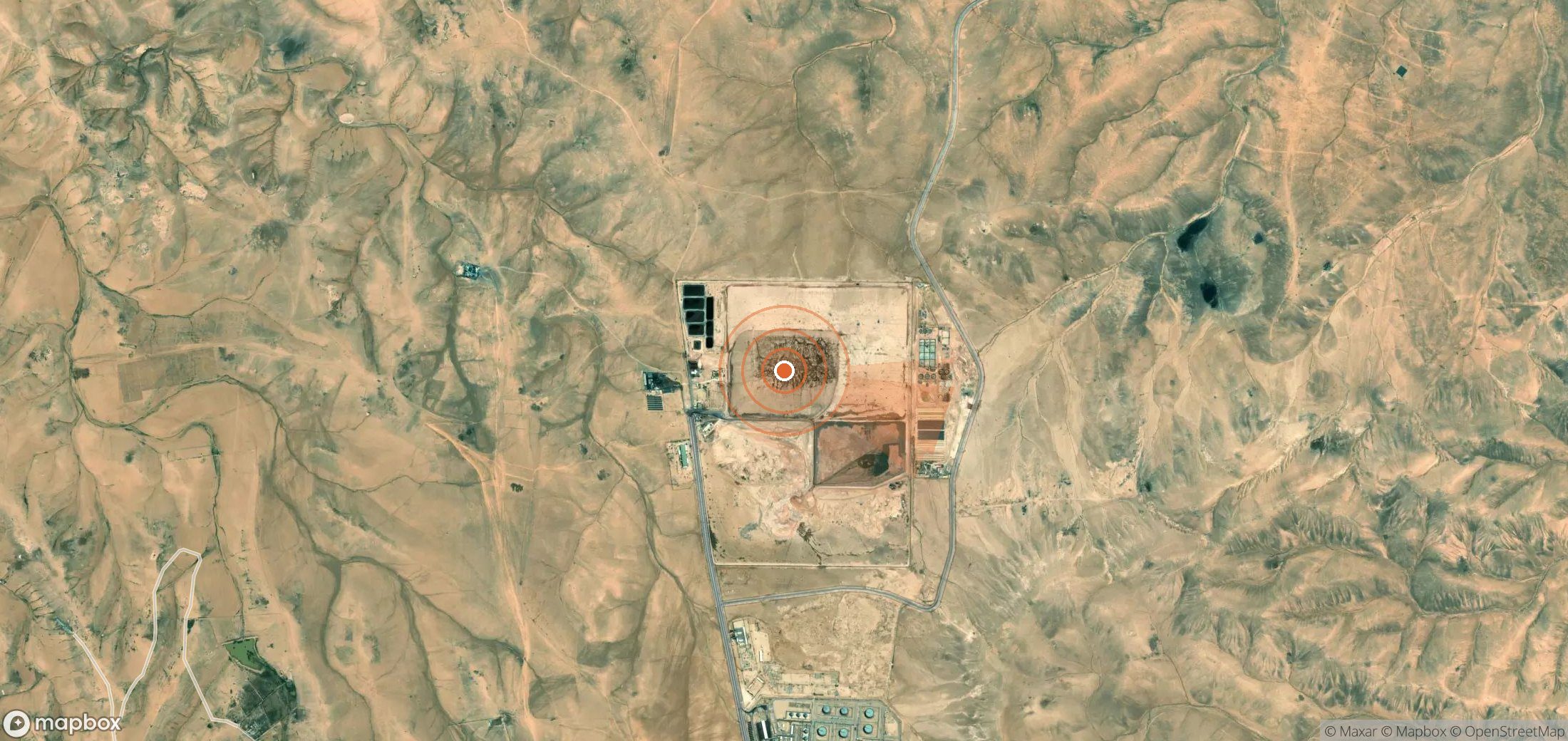 Satellite map of methane plume locations in Jordan