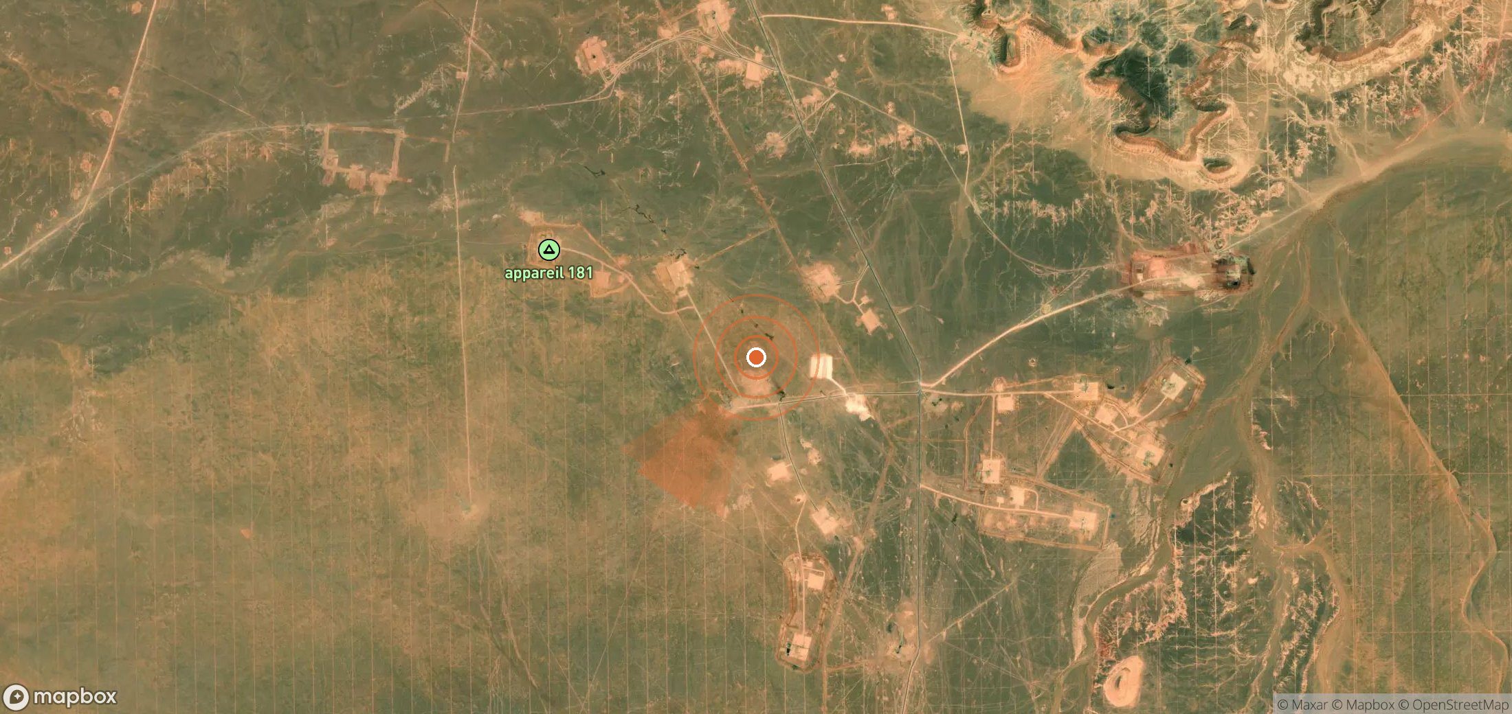 Mapa satelital de plumas de metano en Argelia