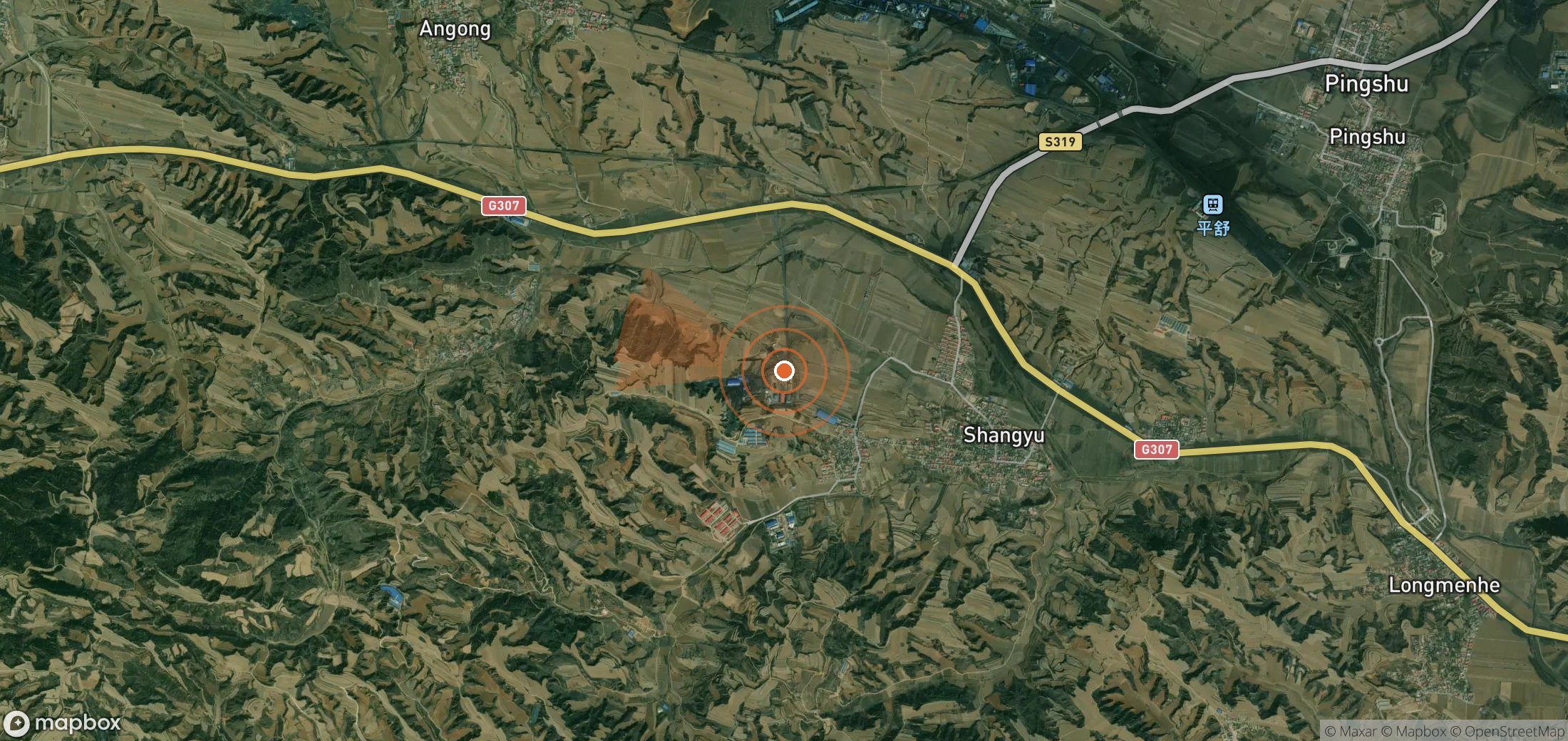 Satellite map of methane plume locations in China