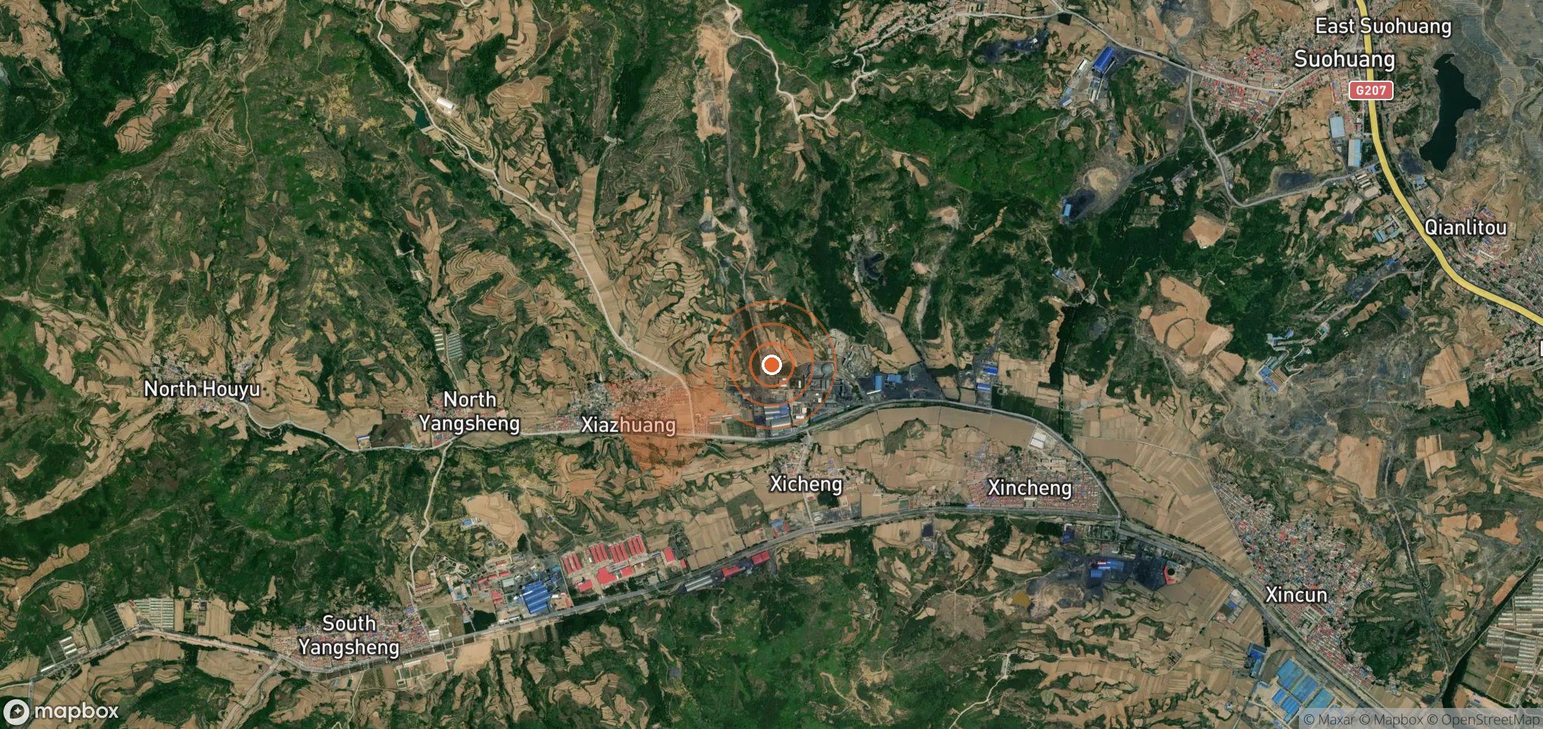 Satellite map of methane plume locations in China