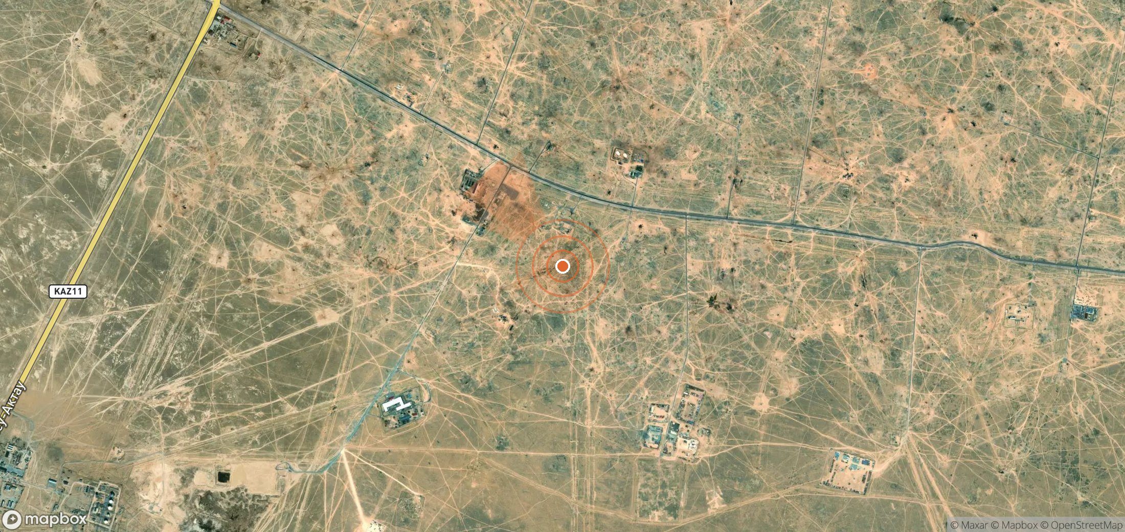 Mapa satelital de plumas de metano en Kazajistán