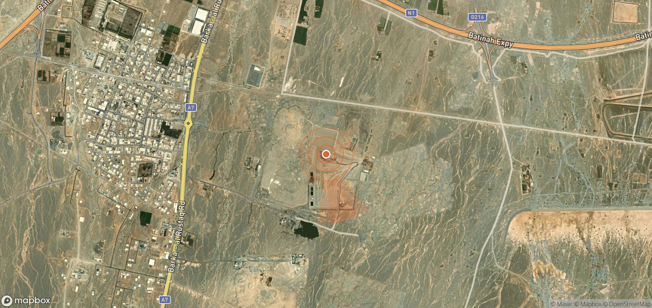 Satellite map of methane plume locations in Oman