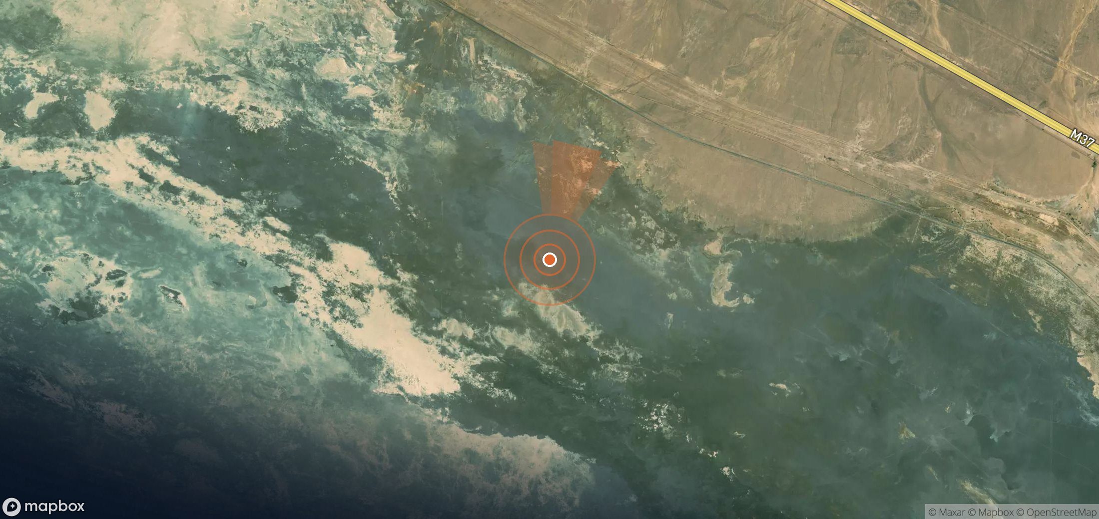 Satellite map of methane plume locations in Turkmenistan