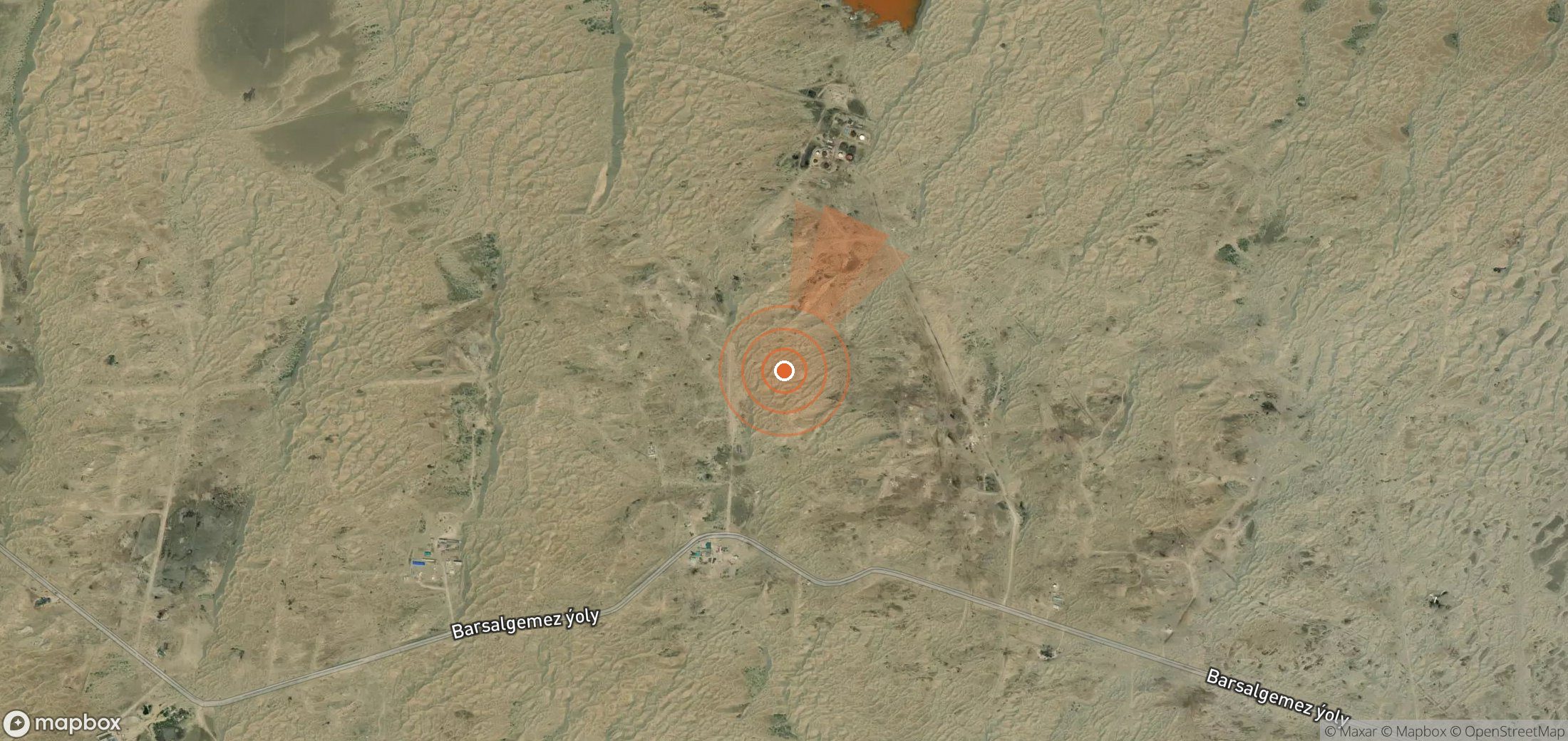 Mapa satelital de plumas de metano en Turkmenistán