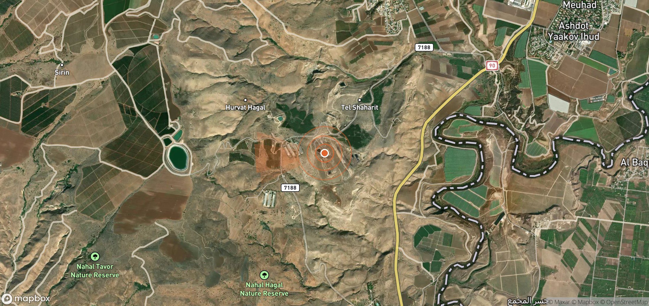 Mapa satelital de plumas de metano en Israel
