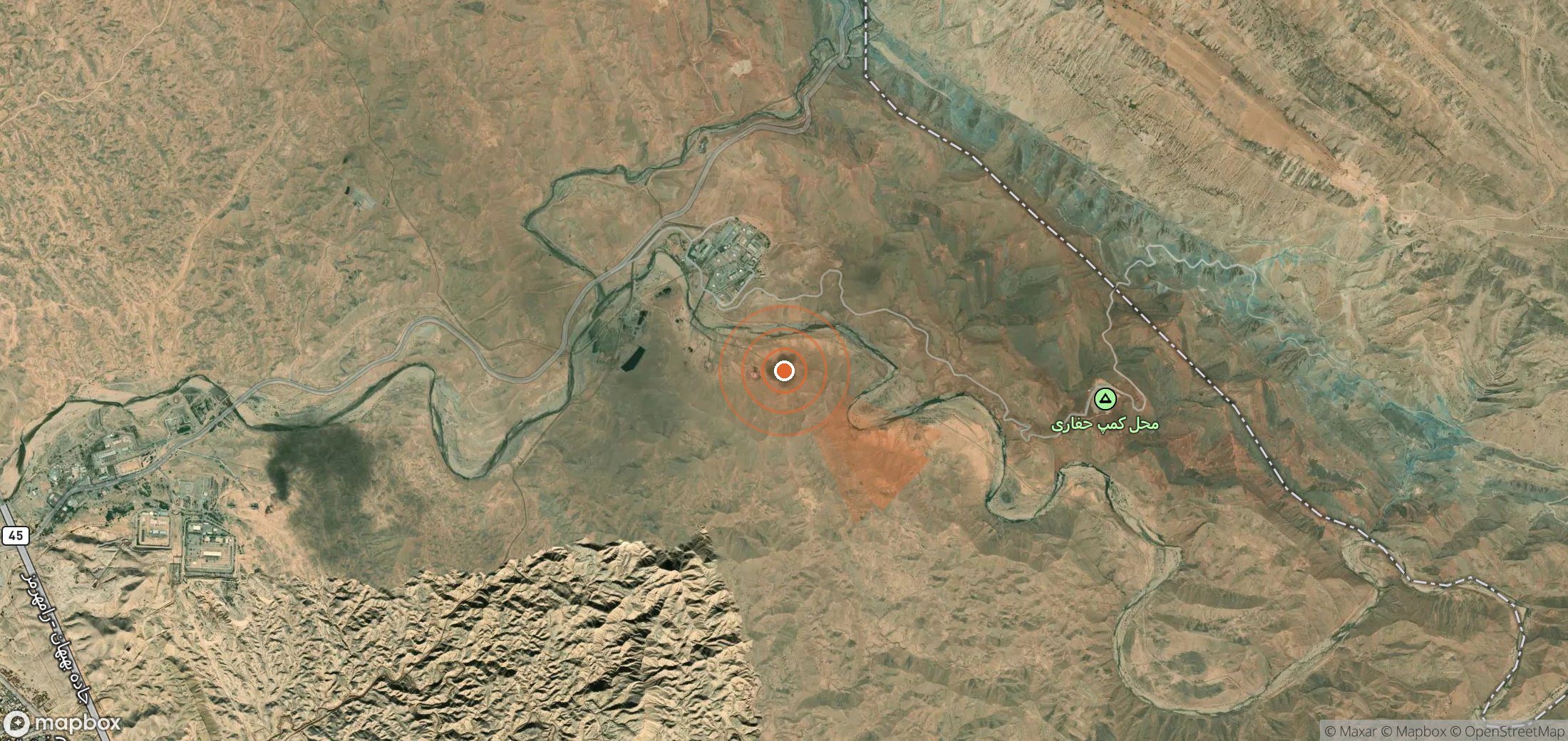 Mapa satelital de plumas de metano en Irán