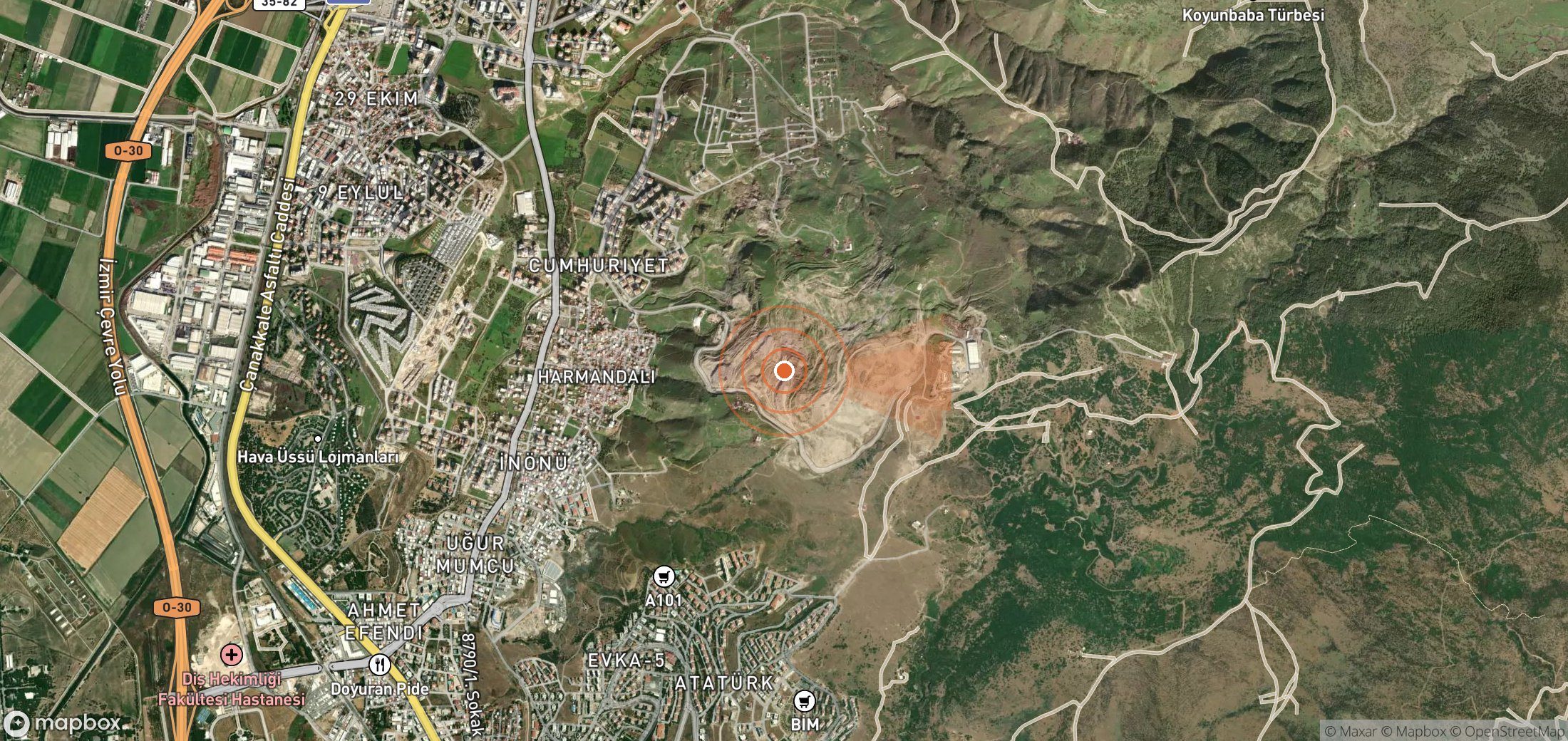 Mapa satelital de plumas de metano en Turquía