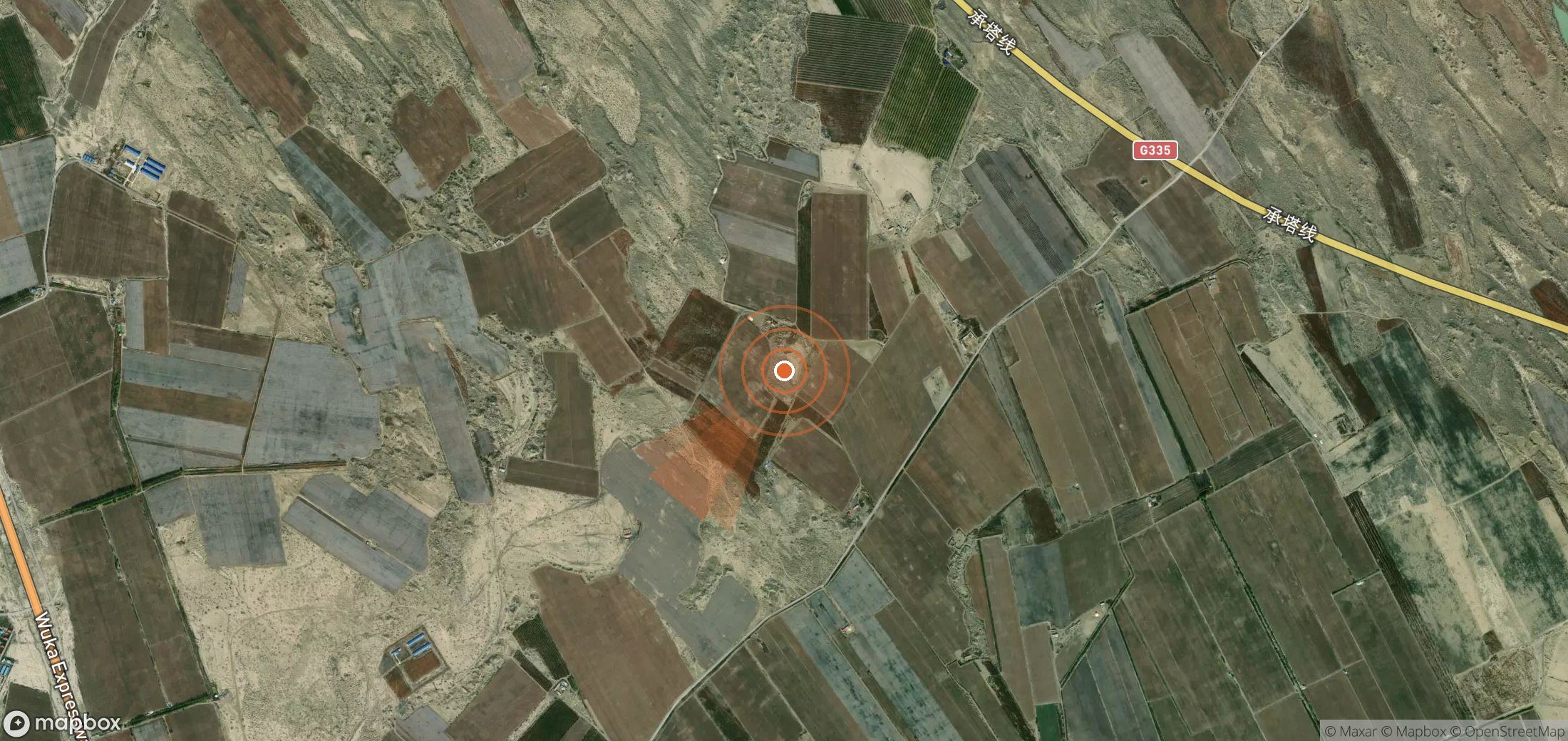 Satellite map of methane plume locations in China