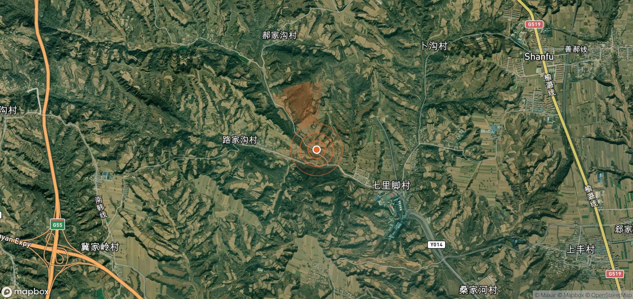 Mapa satelital de plumas de metano en China