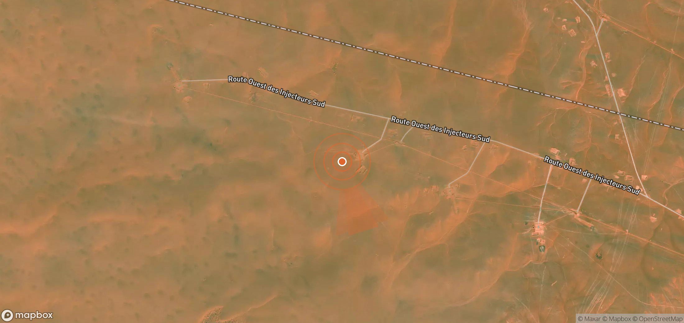 Mapa satelital de plumas de metano en Argelia