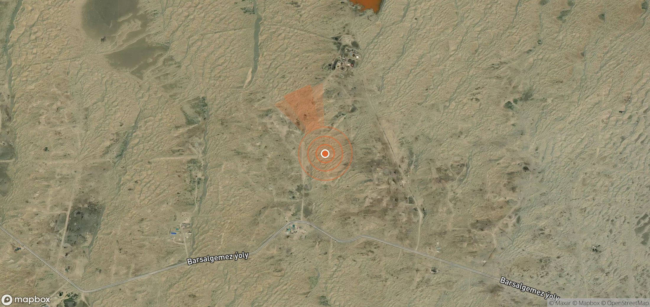 Satellite map of methane plume locations in Turkmenistan