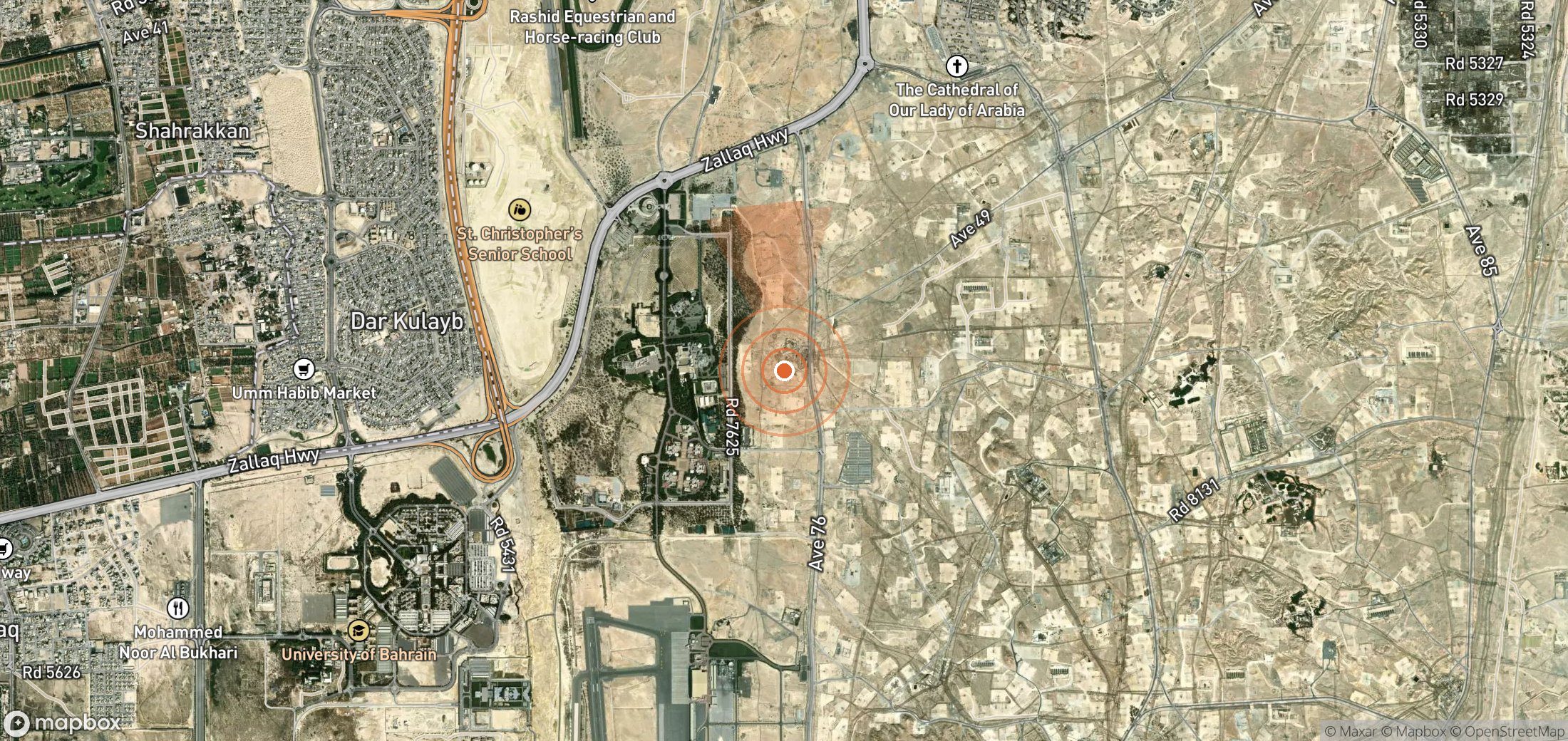 Satellite map of methane plume locations in Bahrain