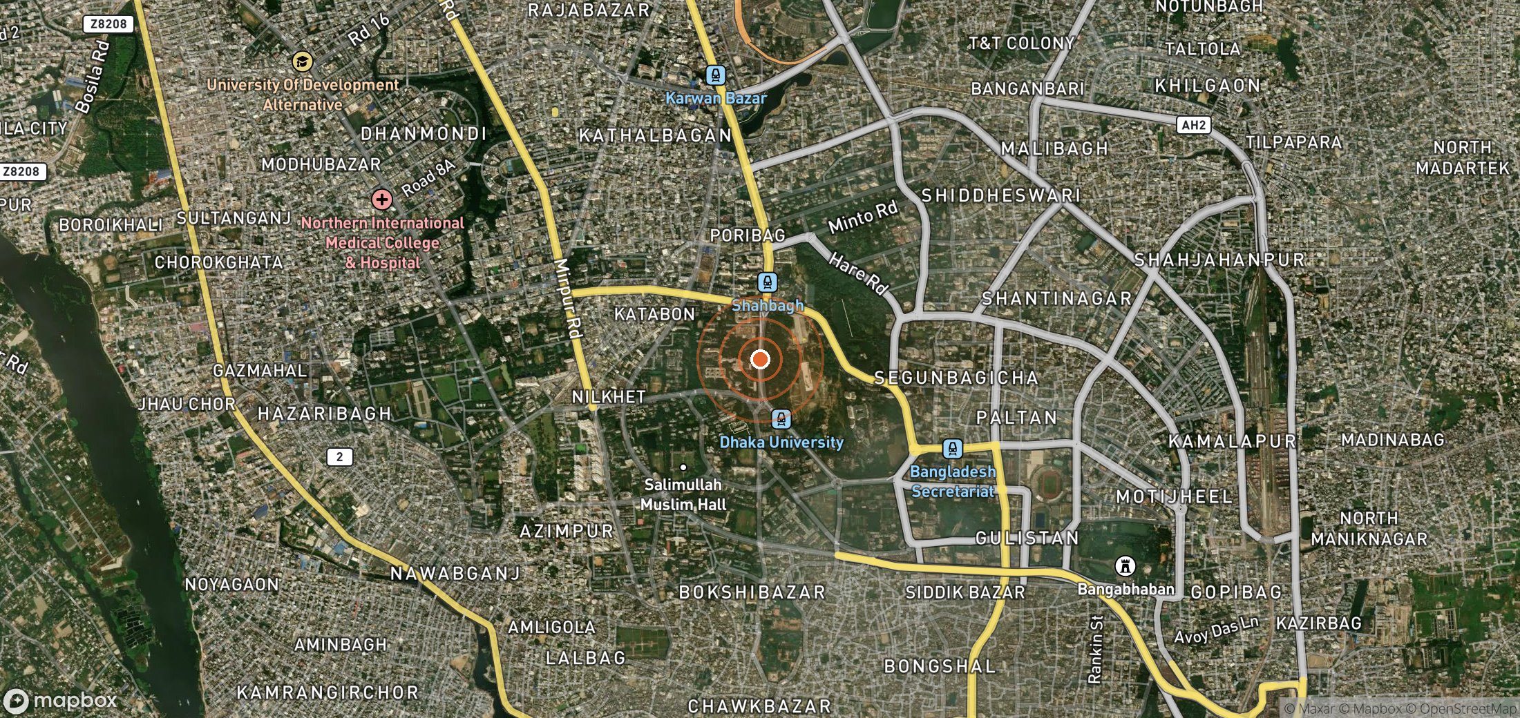 Mapa satelital de plumas de metano en Bangladés
