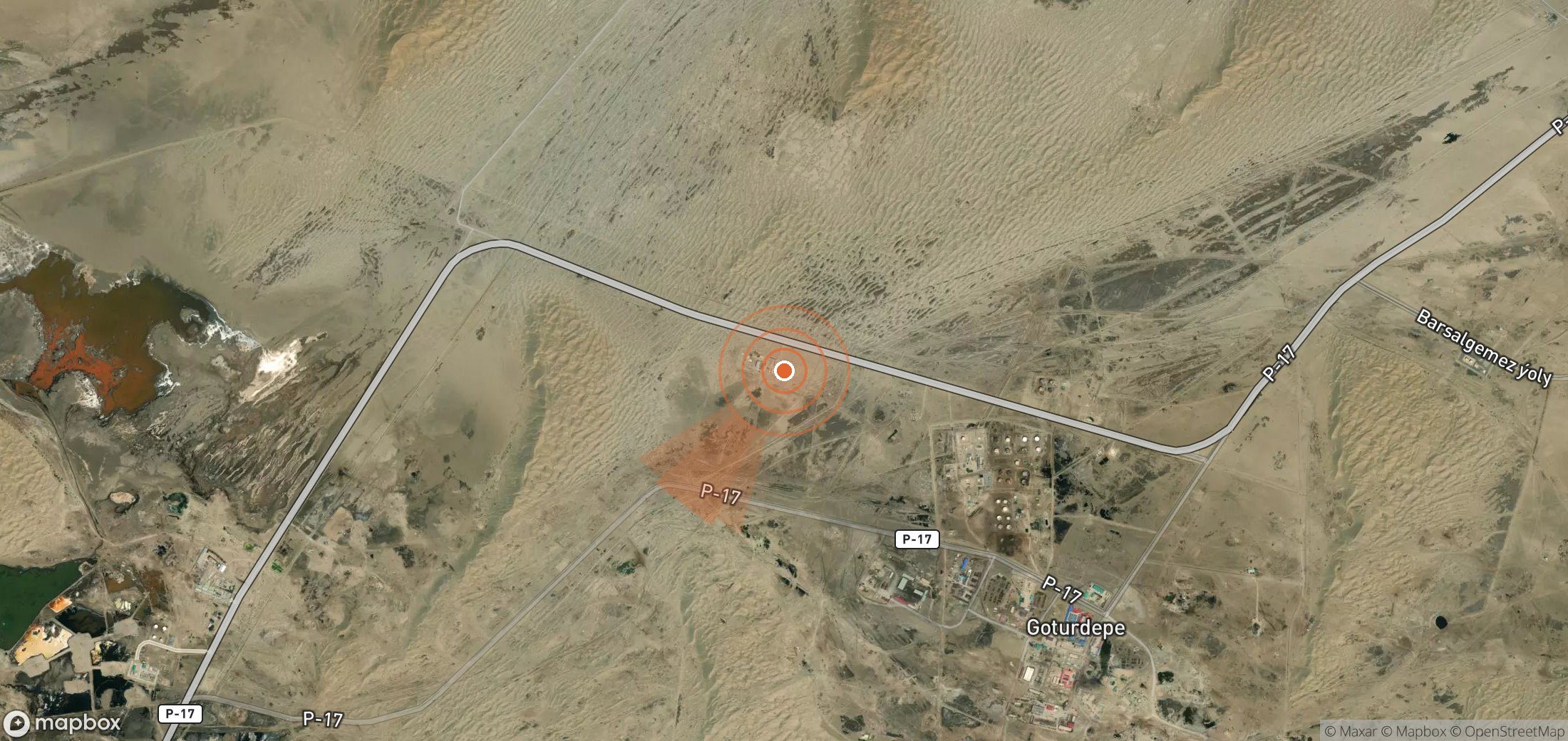 Satellite map of methane plume locations in Turkmenistan