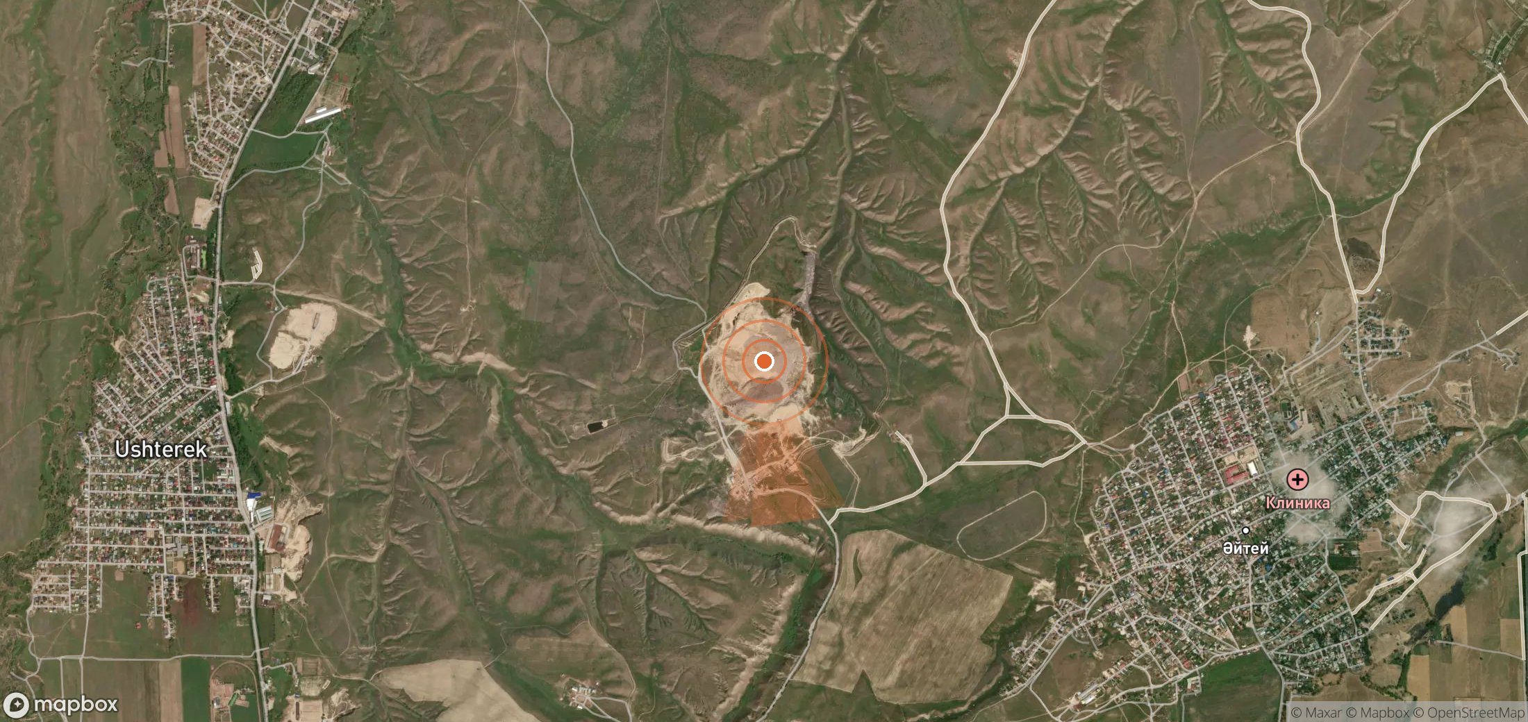 Mapa satelital de plumas de metano en Kazajistán