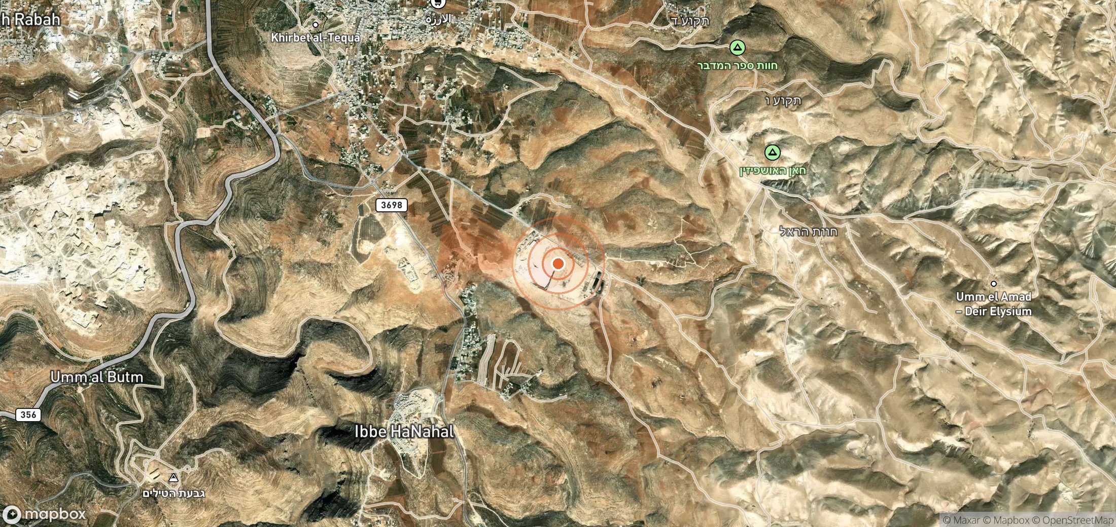 Satellite map of methane plume locations in Palestine