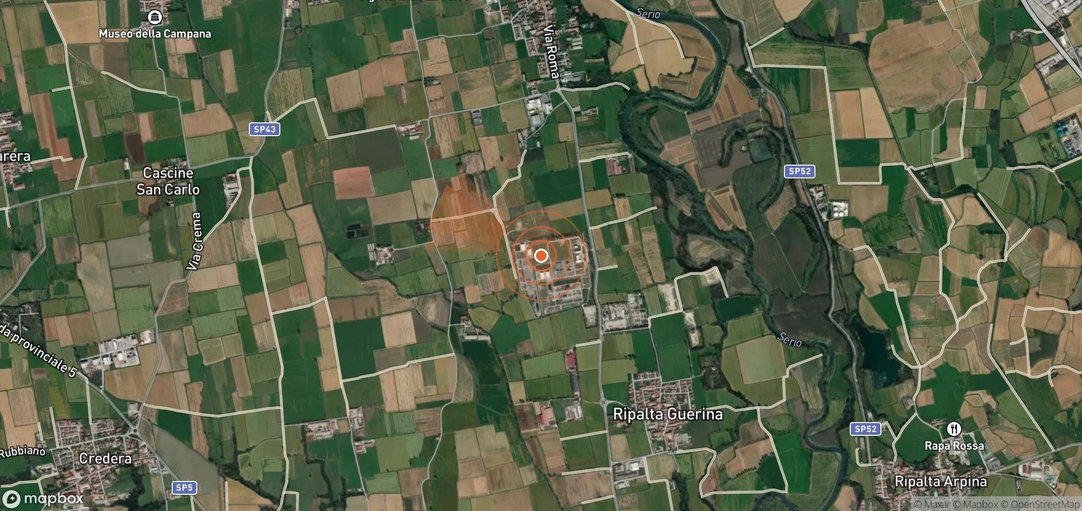 Satellite map of methane plume locations in Italy