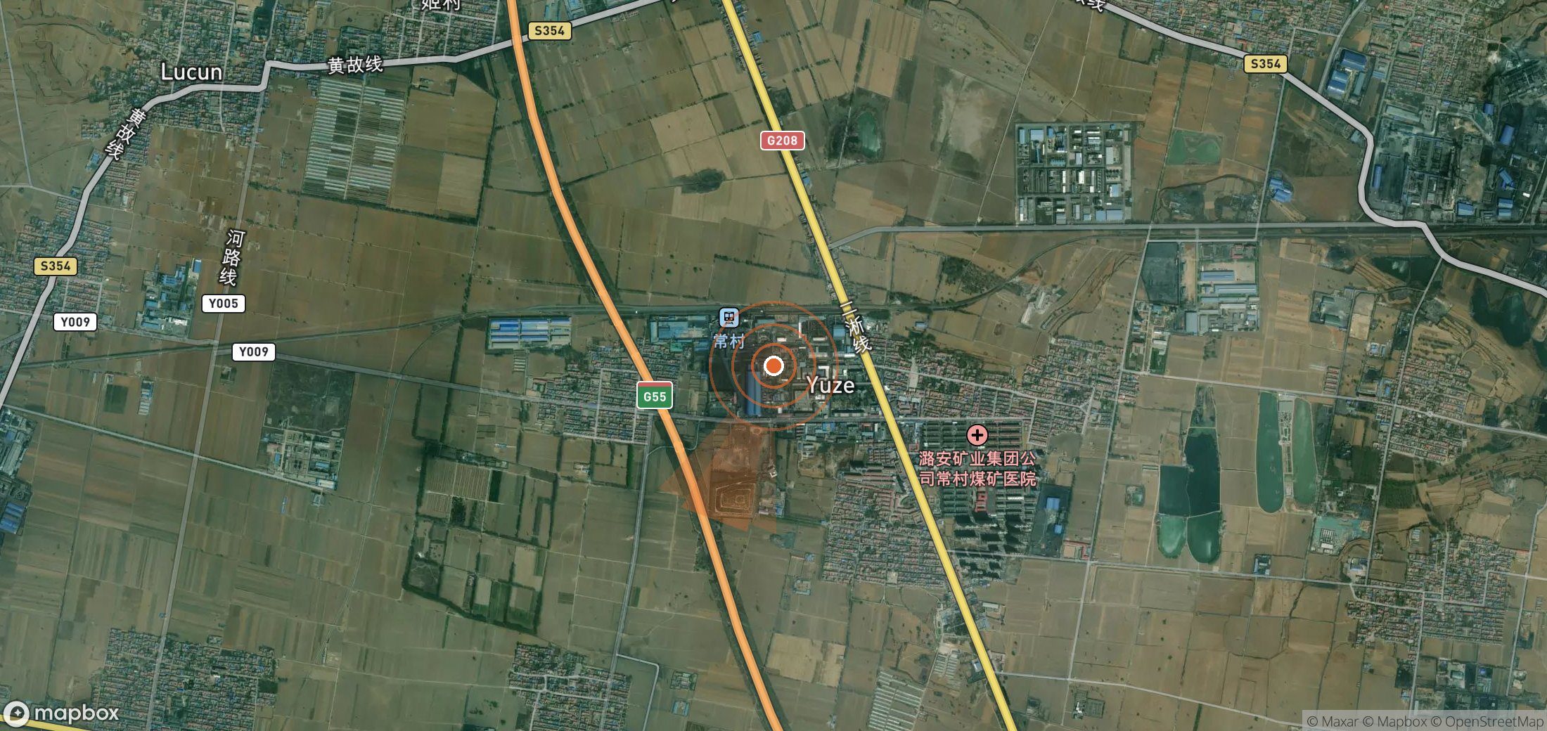 Mapa satelital de plumas de metano en China