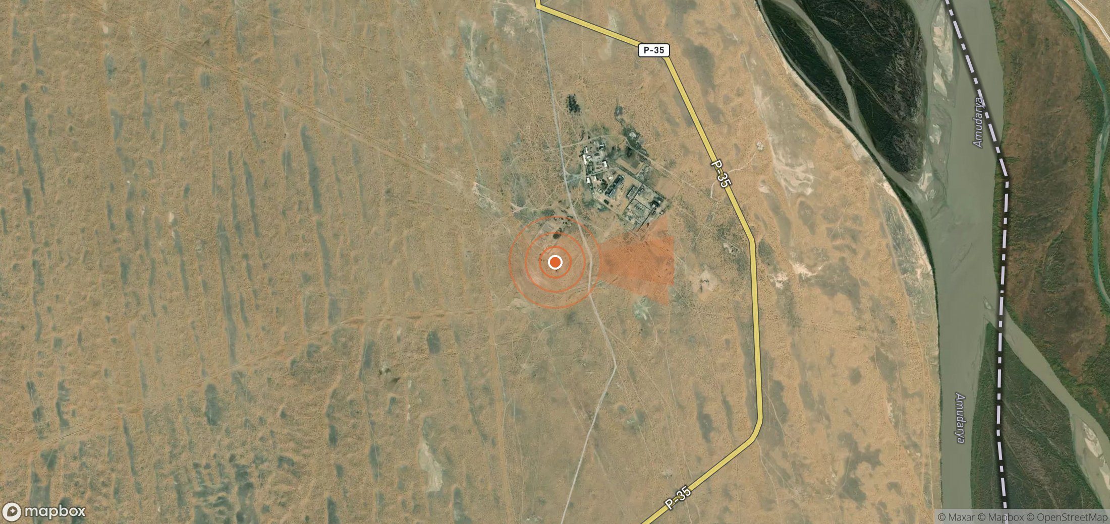 Satellite map of methane plume locations in Turkmenistan