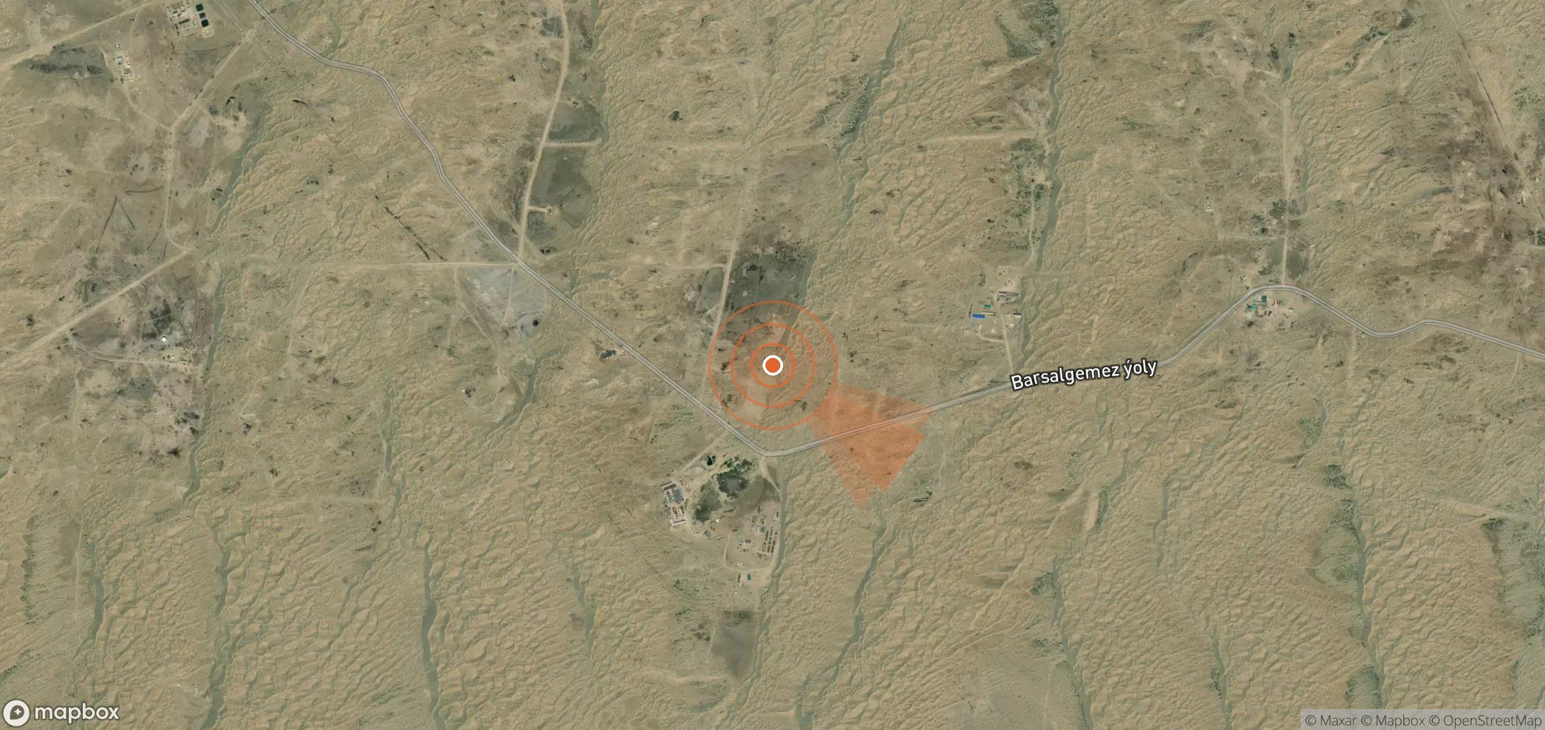 Satellite map of methane plume locations in Turkmenistan