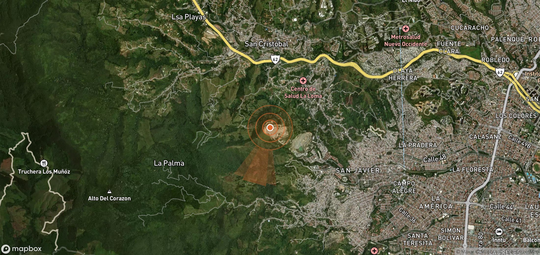 Satellite map of methane plume locations in Colombia