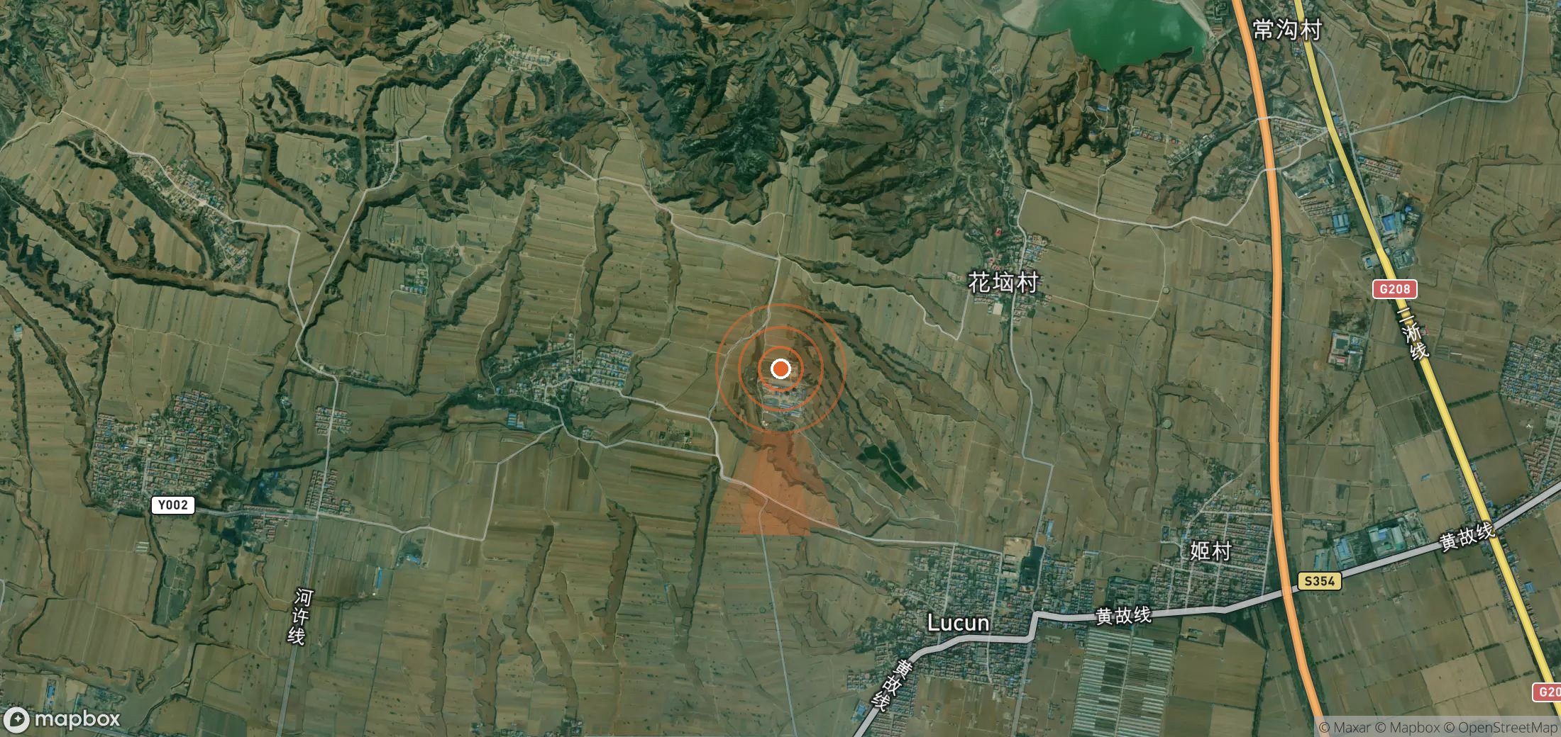 Mapa satelital de plumas de metano en China
