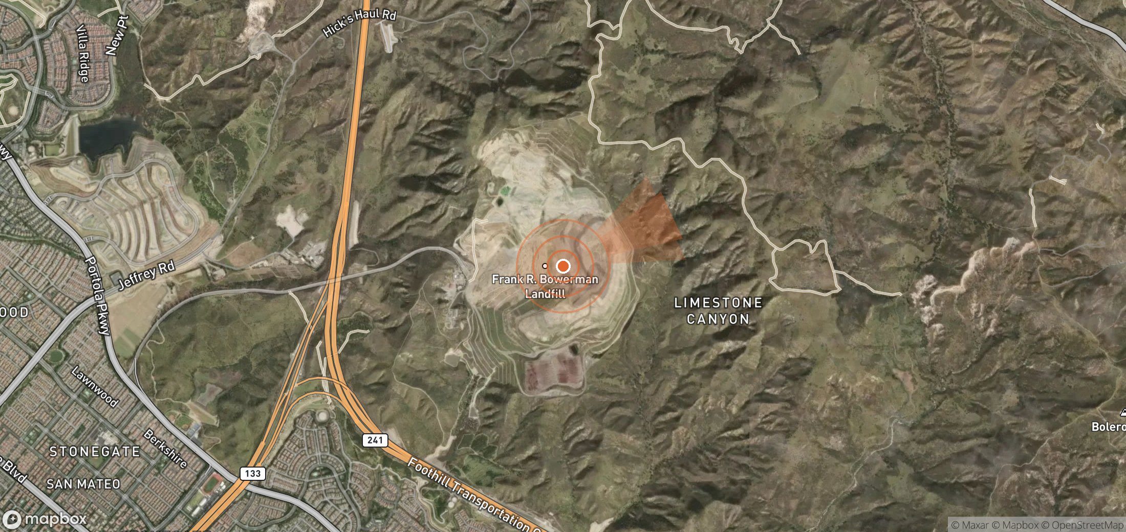 Satellite map of methane plume locations in United States