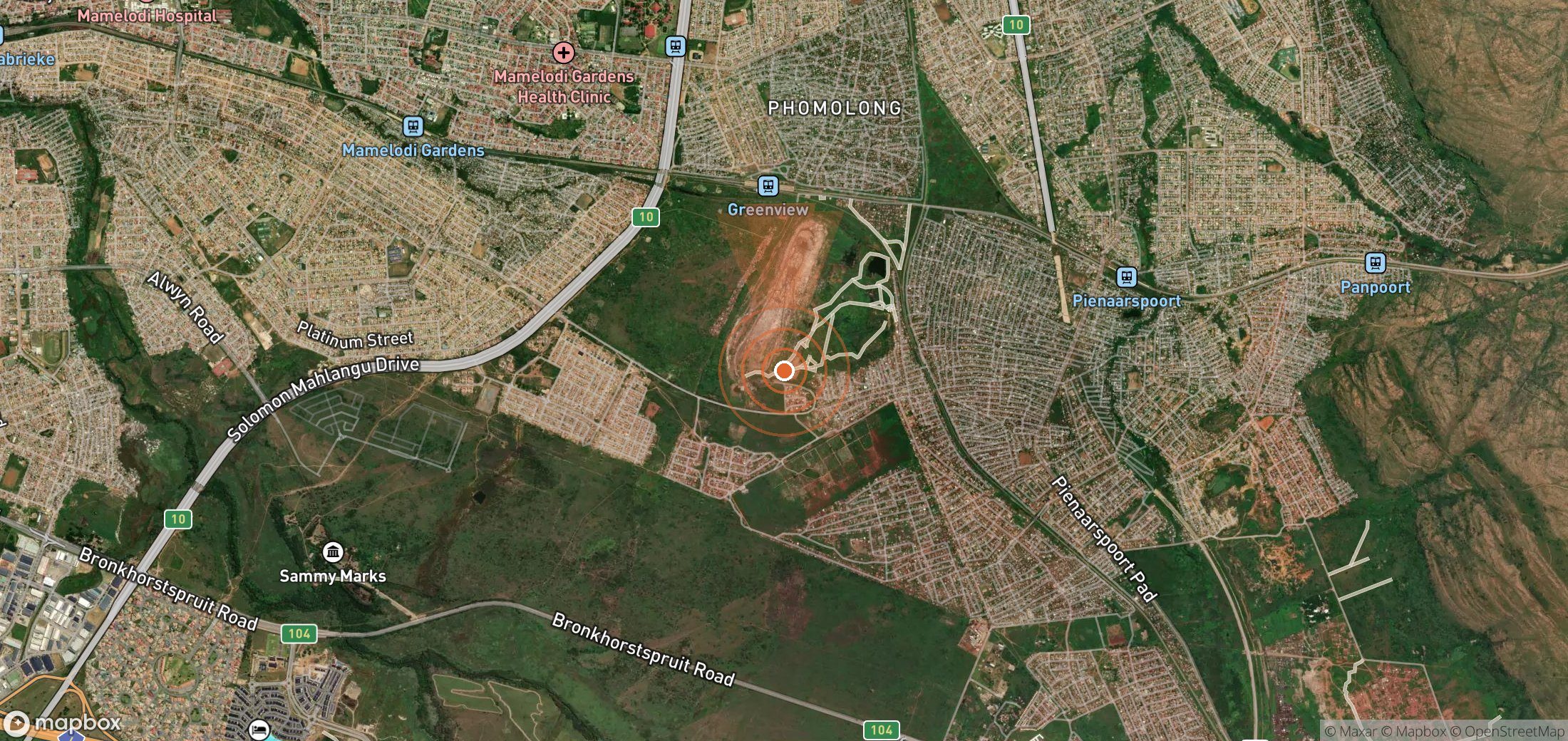 Satellite map of methane plume locations in South Africa