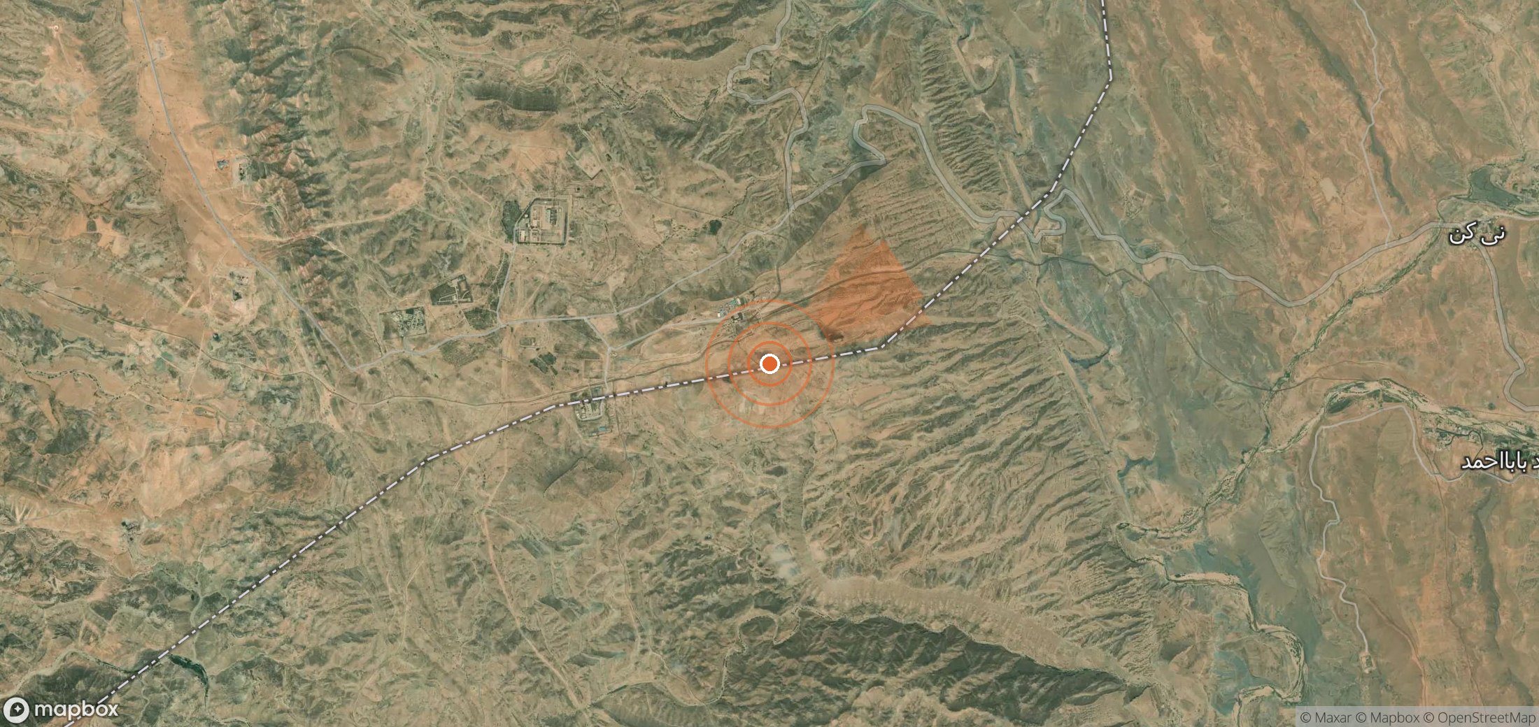 Mapa satelital de plumas de metano en Irán