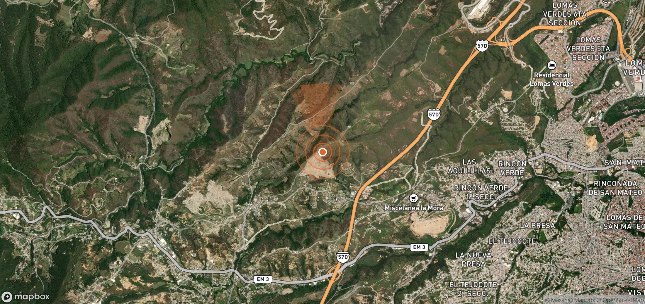 Satellite map of methane plume locations in Mexico