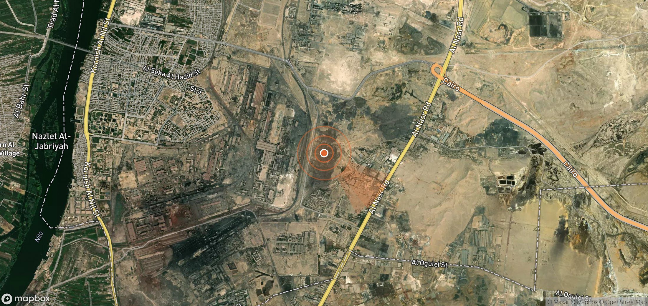 Satellite map of methane plume locations in Egypt