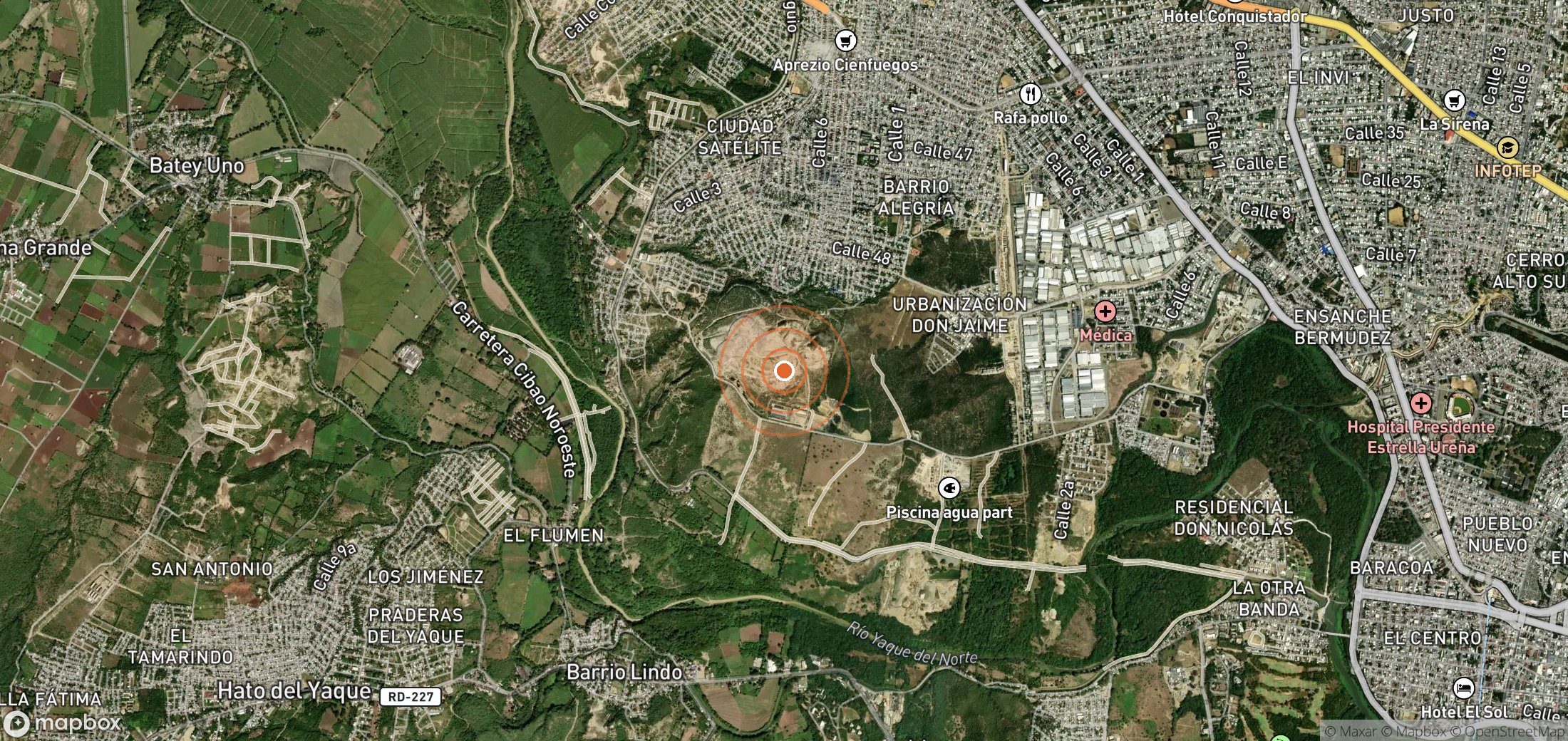 Satellite map of methane plume locations in Dominican Republic