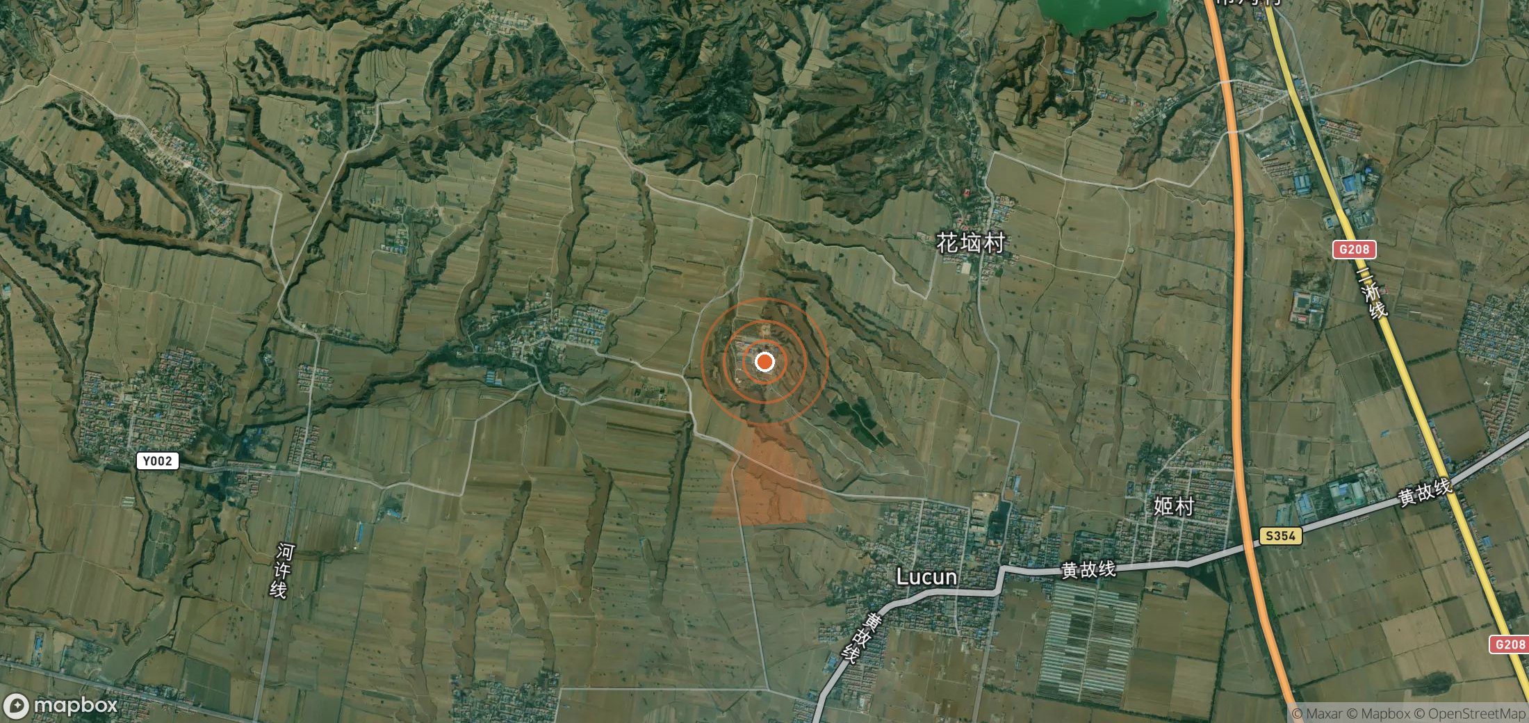 Satellite map of methane plume locations in China