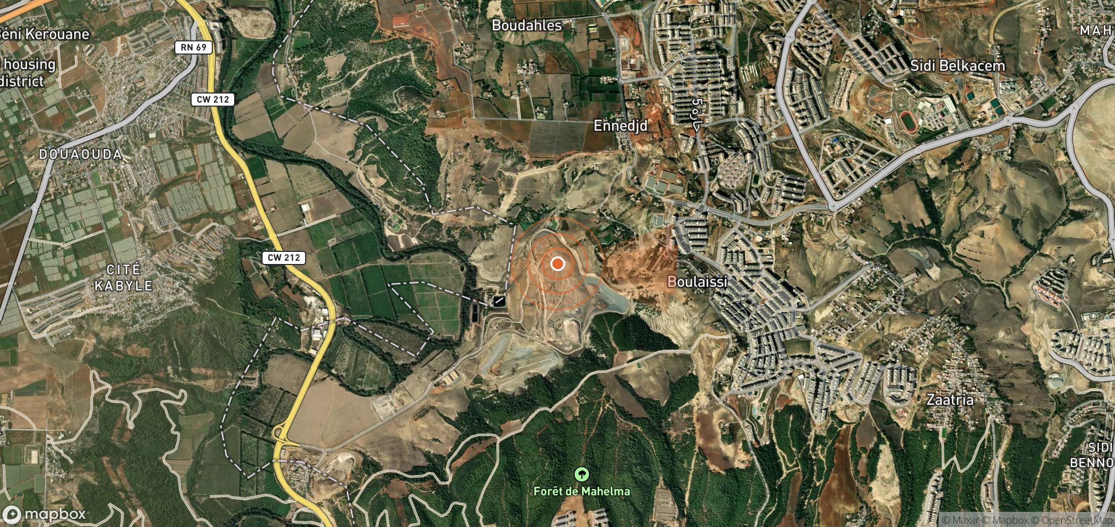 Satellite map of methane plume locations in Algeria