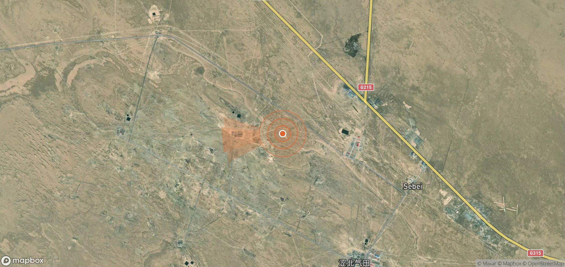 Satellite map of methane plume locations in China