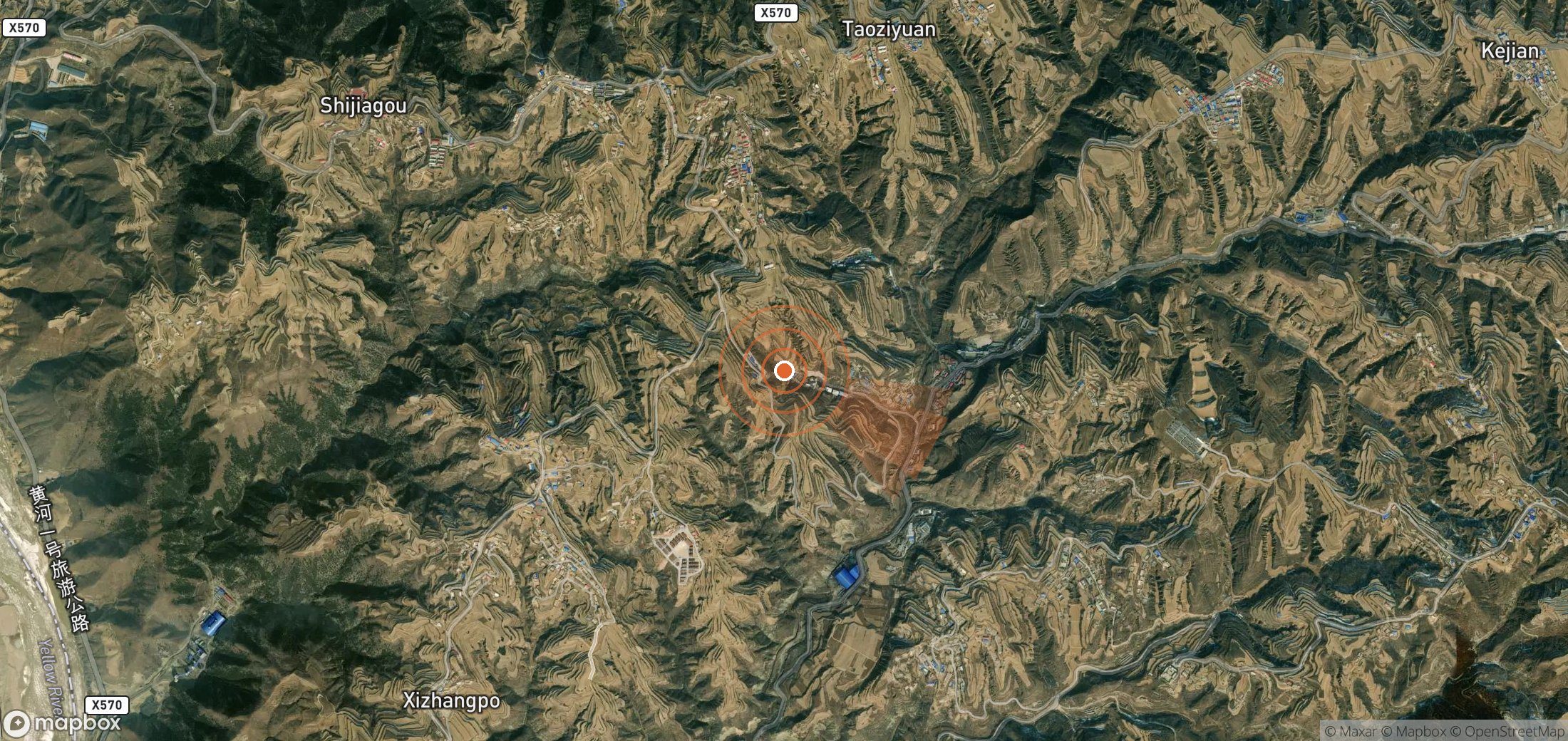 Satellite map of methane plume locations in China