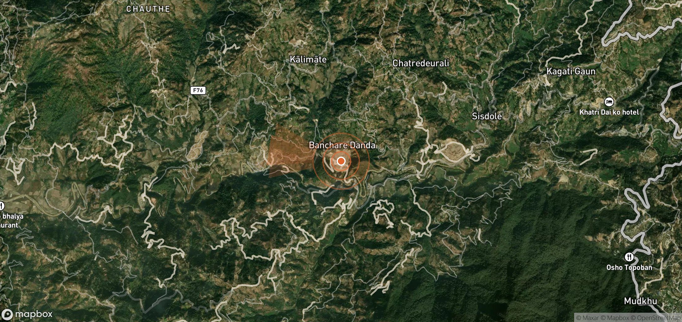 Satellite map of methane plume locations in Nepal
