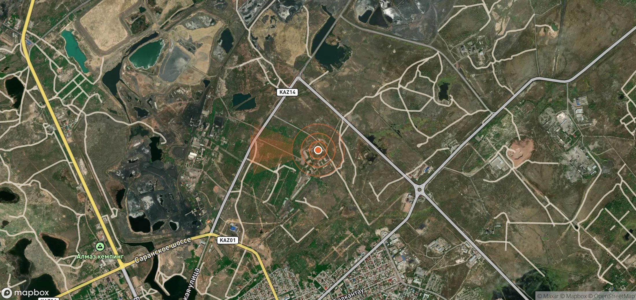 Satellite map of methane plume locations in Kazakhstan