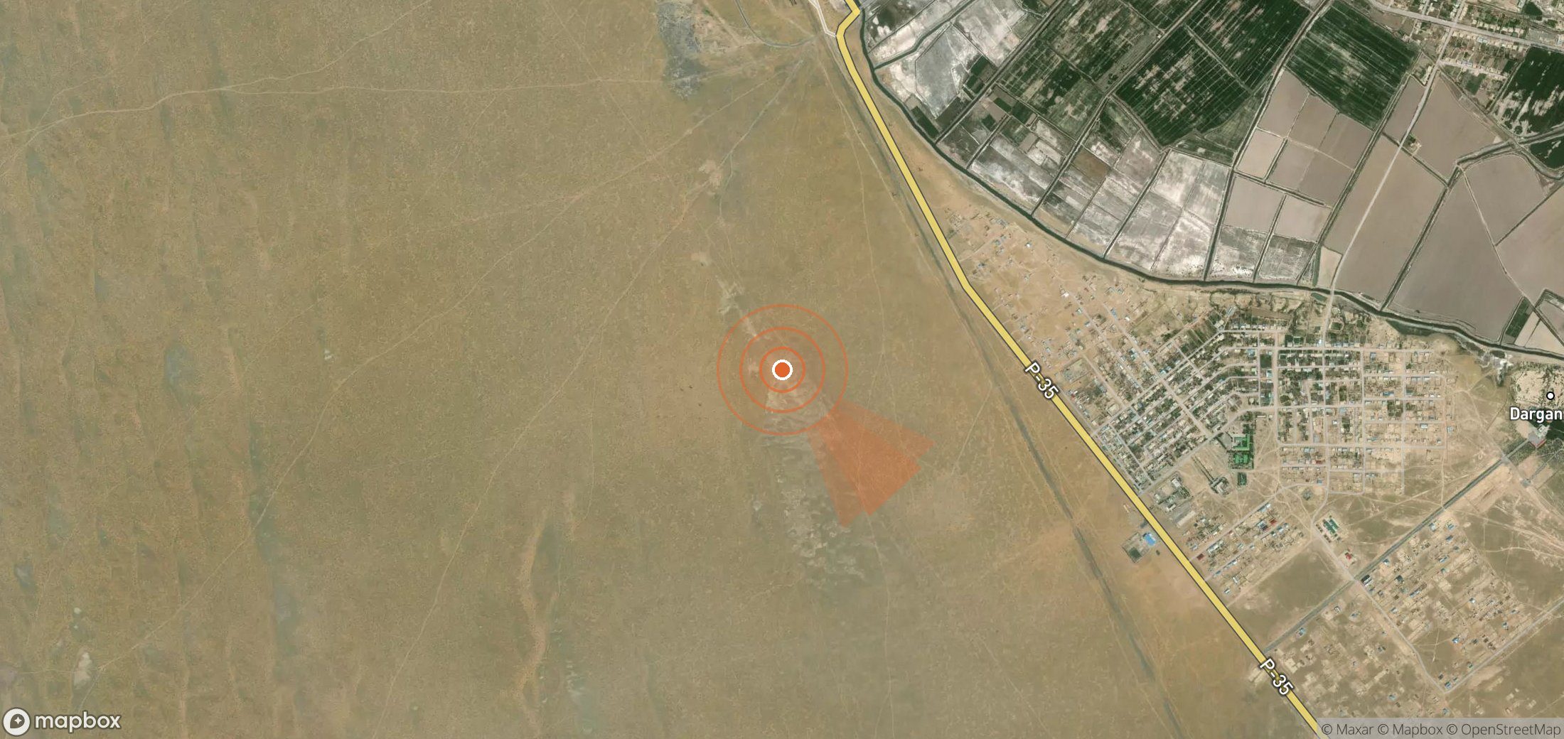 Satellite map of methane plume locations in Turkmenistan