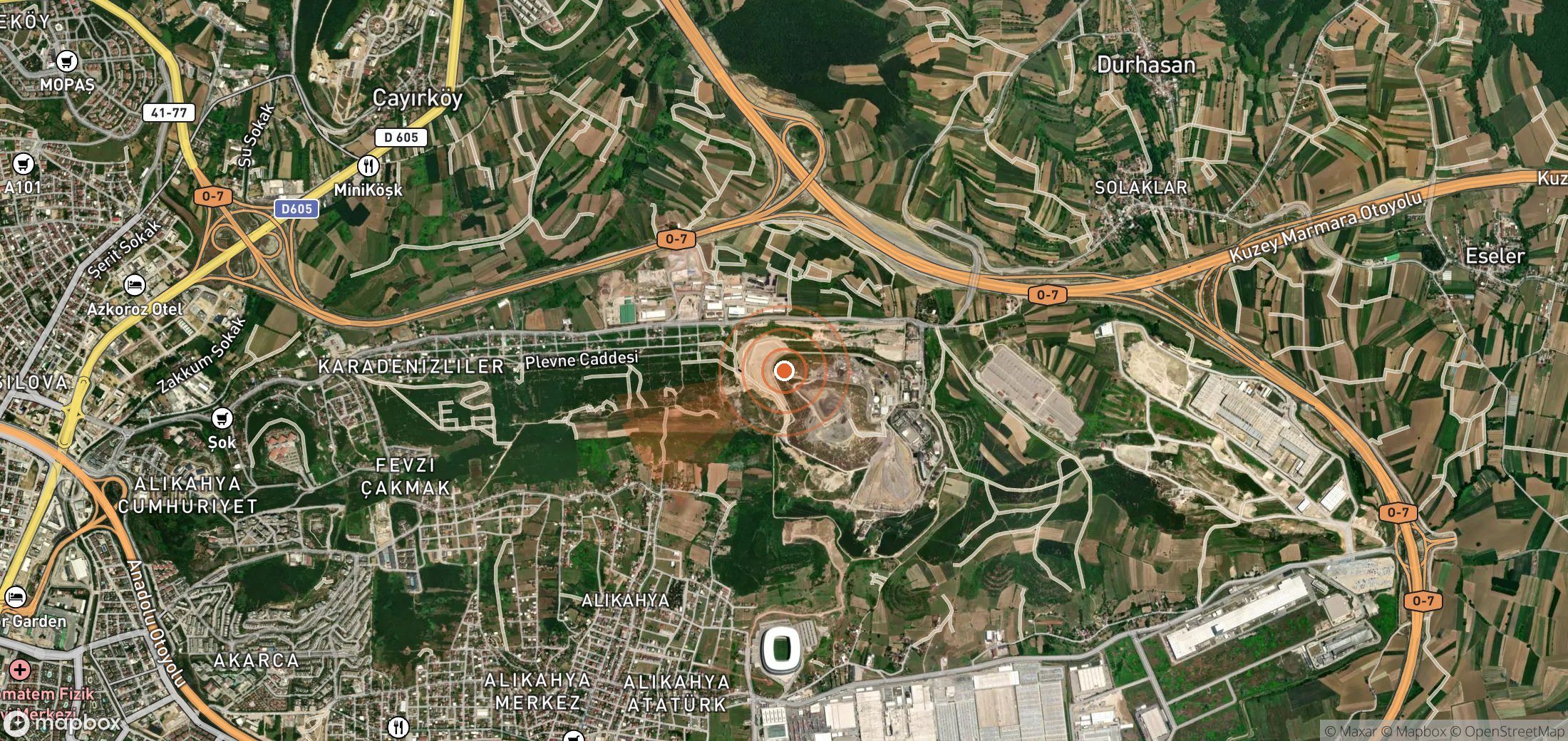 Satellite map of methane plume locations in Türkiye