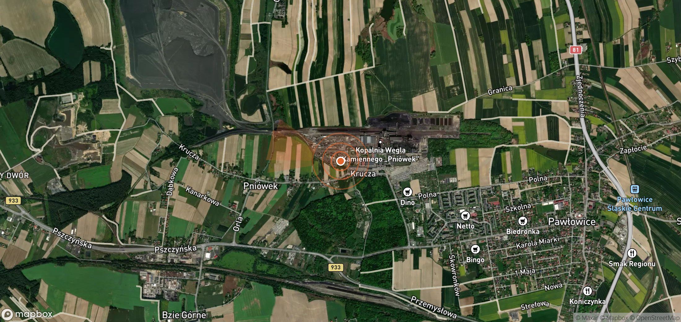 Satellite map of methane plume locations in Poland