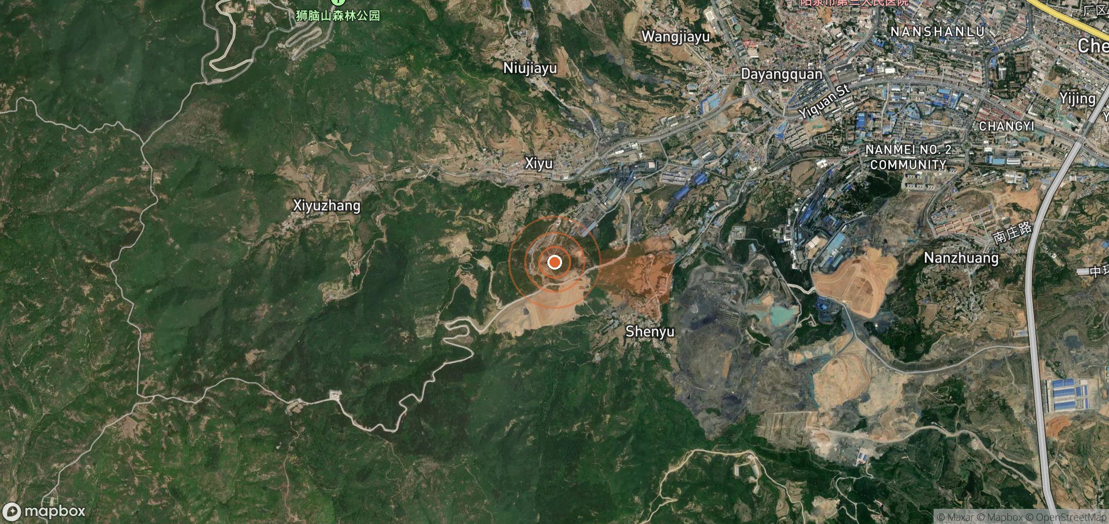 Mapa satelital de plumas de metano en China