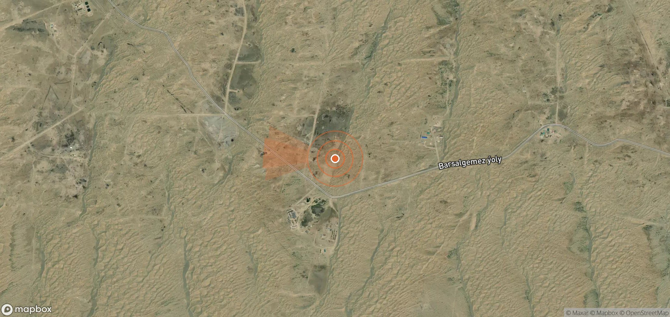 Satellite map of methane plume locations in Turkmenistan