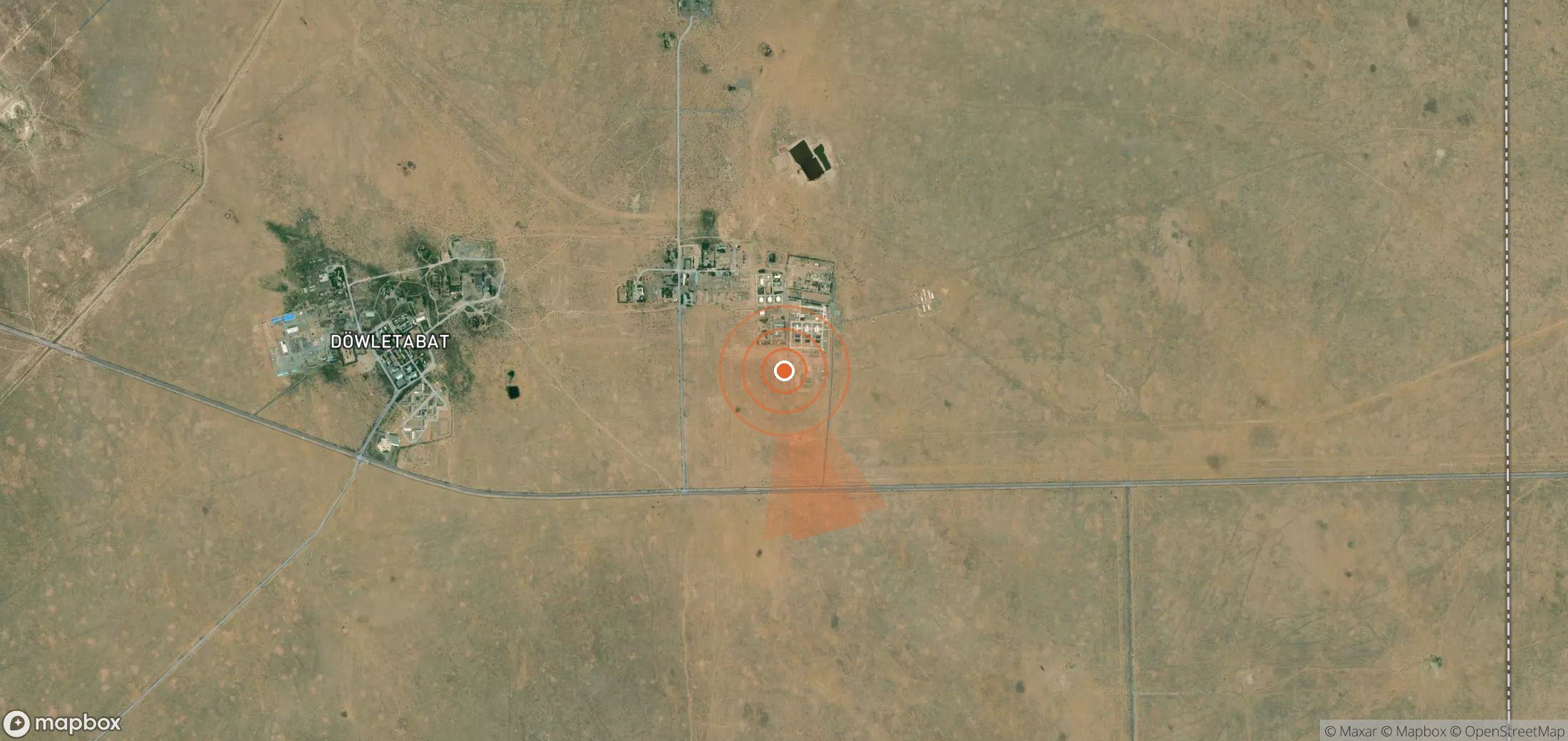 Satellite map of methane plume locations in Turkmenistan