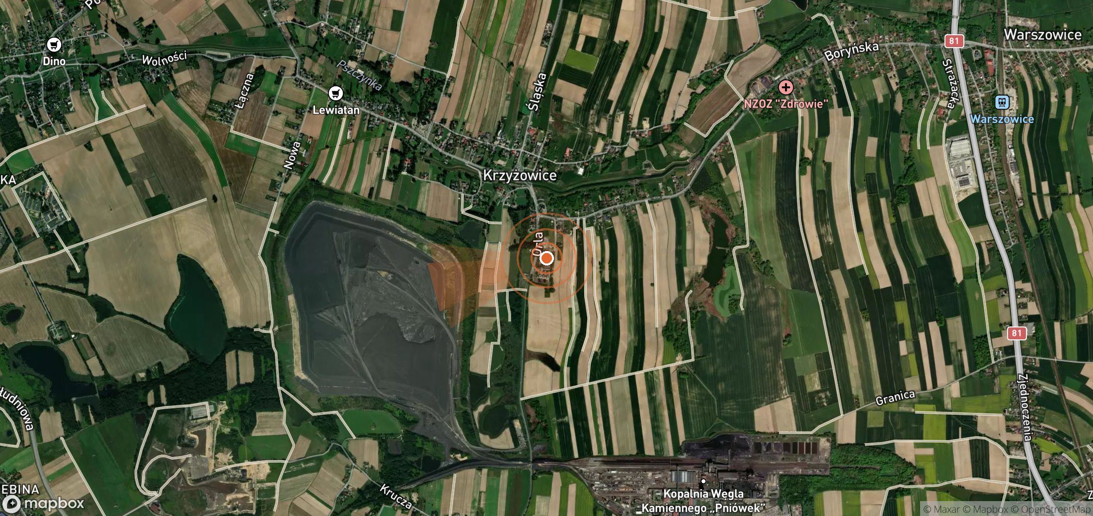 Satellite map of methane plume locations in Poland
