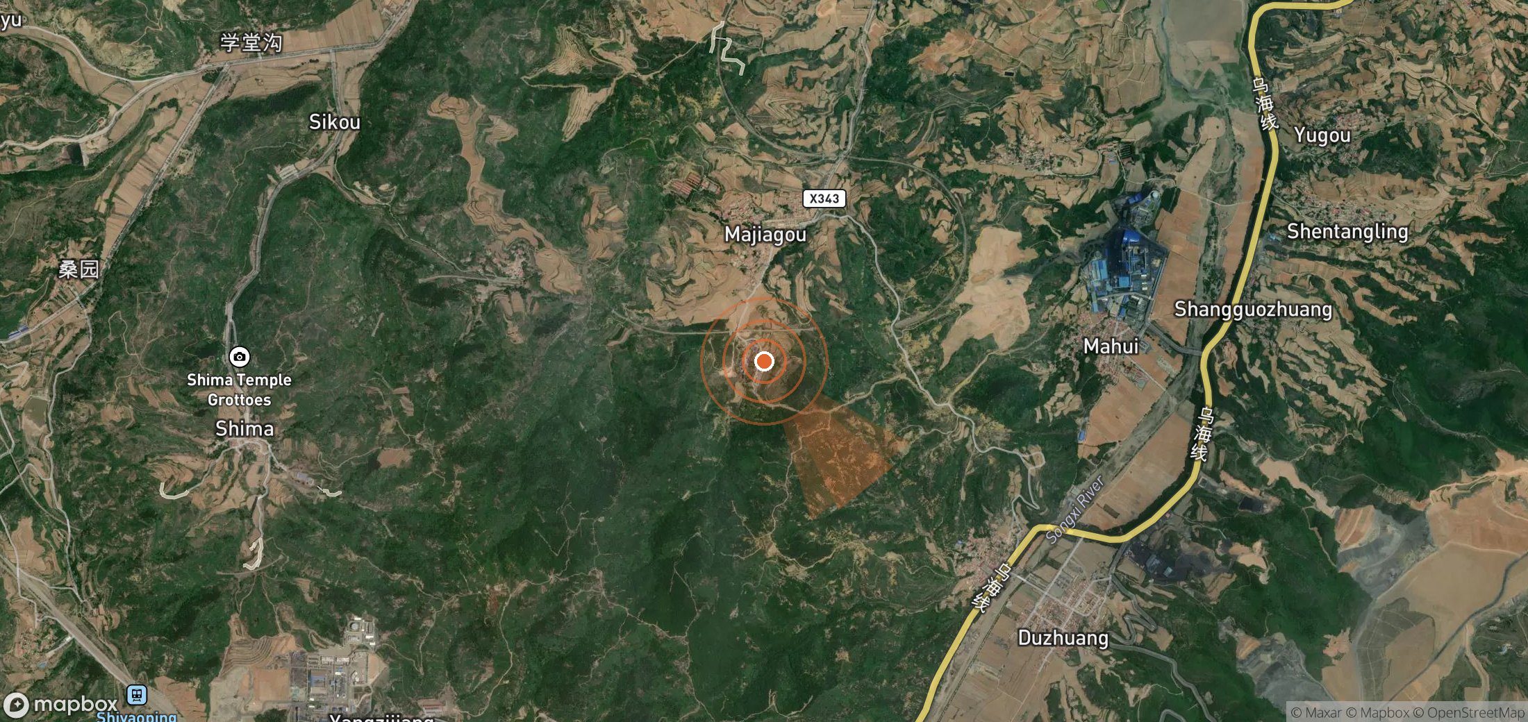 Satellite map of methane plume locations in China