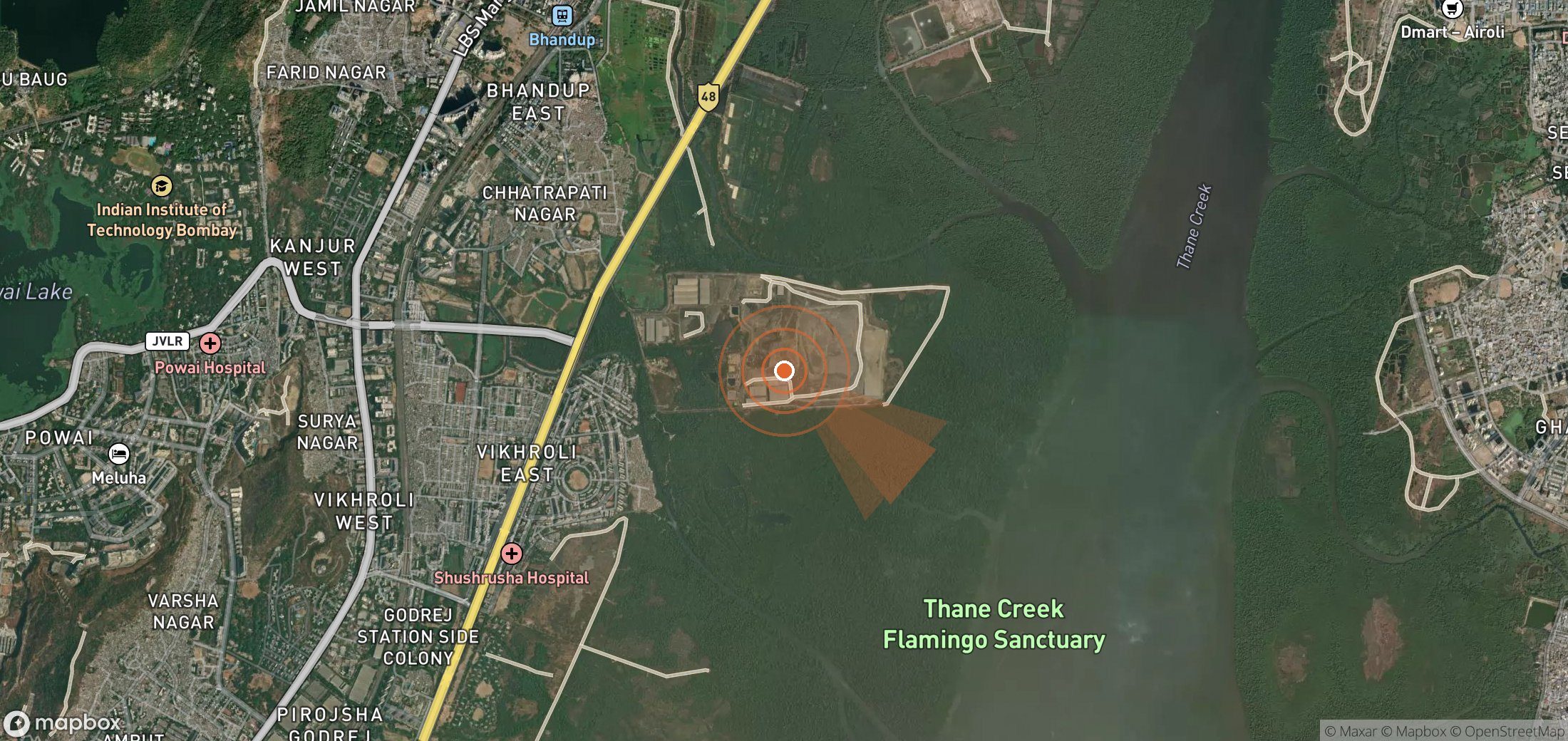 Satellite map of methane plume locations in India
